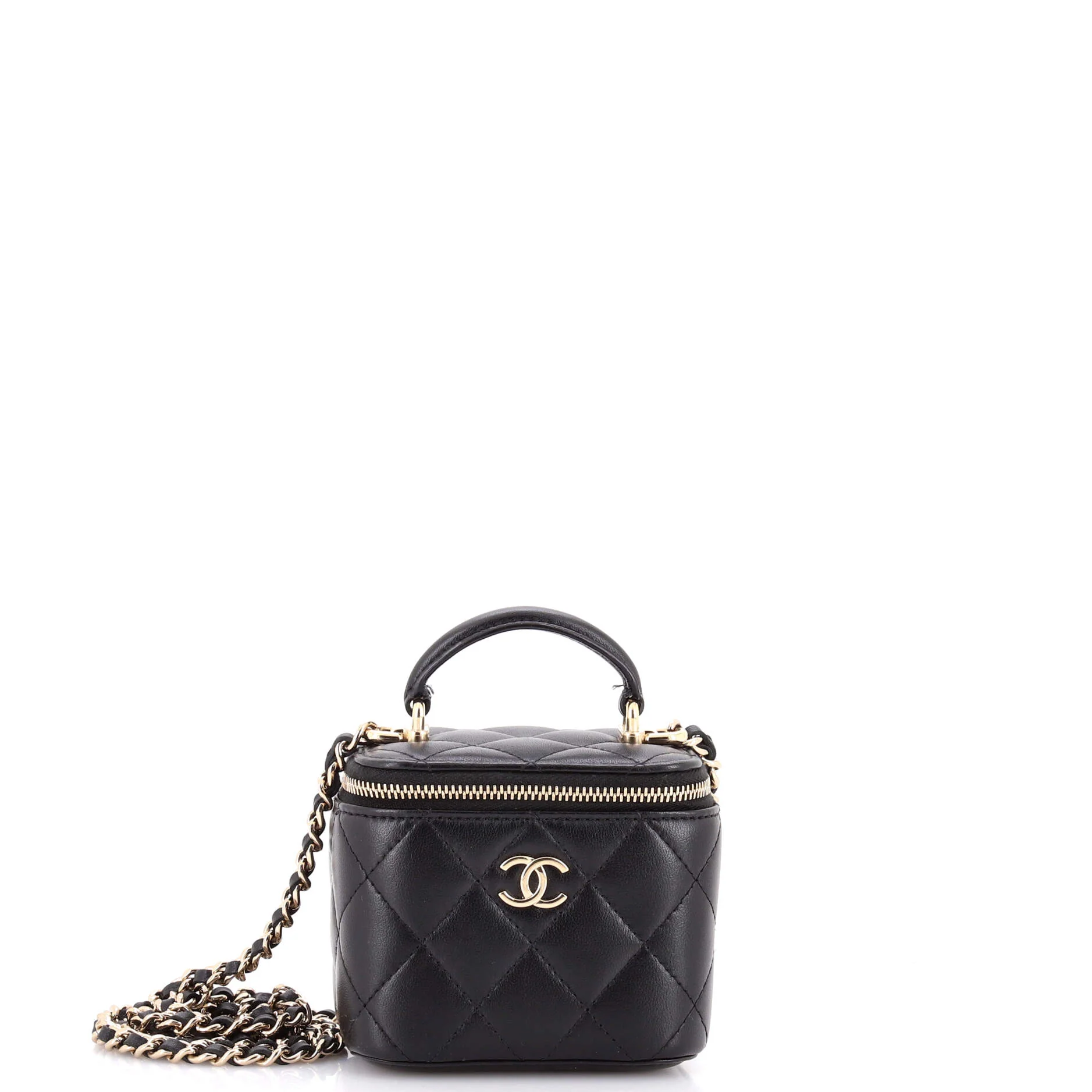 Classic Top Handle Vanity Case with Chain Quilted Lambskin Mini