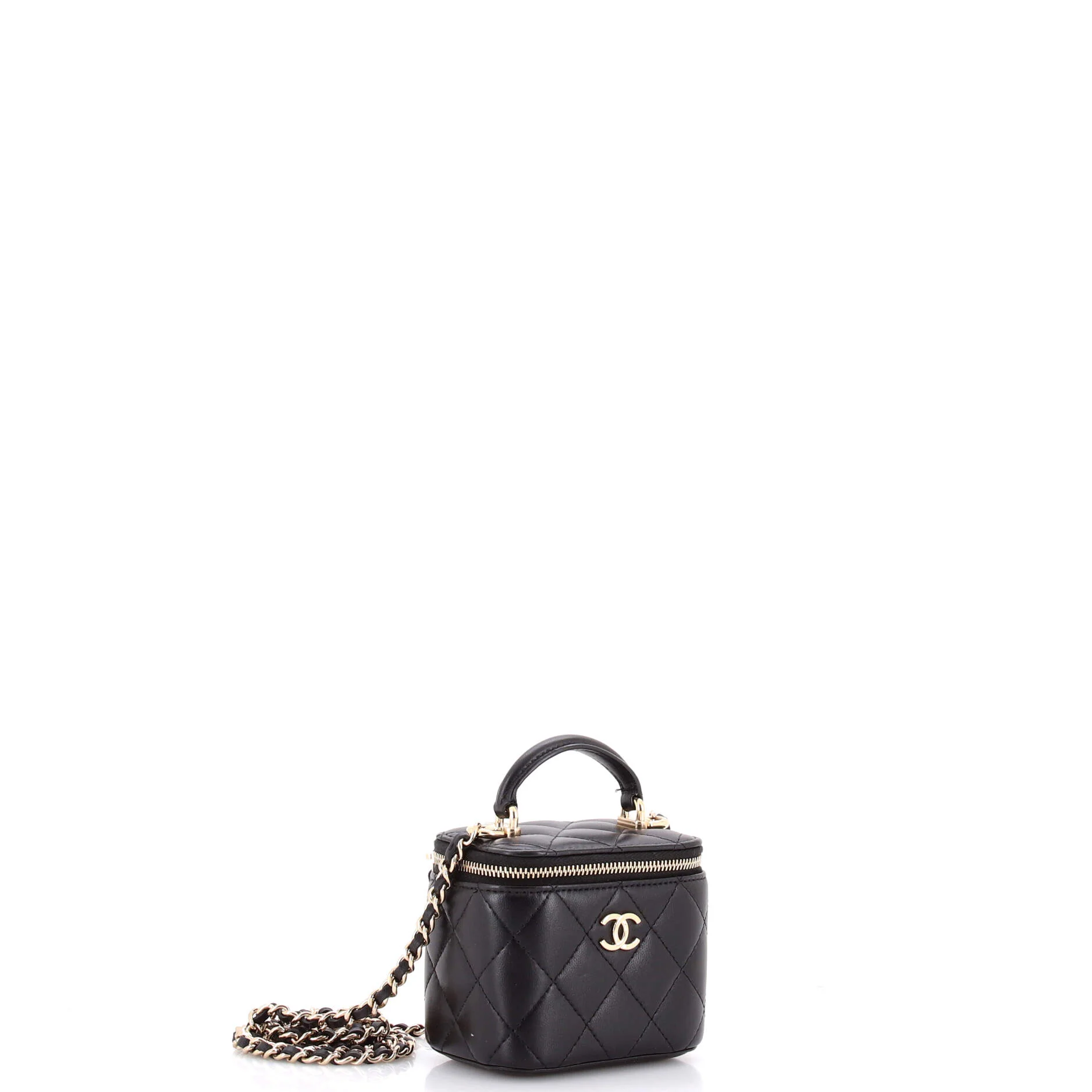 Classic Top Handle Vanity Case with Chain Quilted Lambskin Mini - Image 2