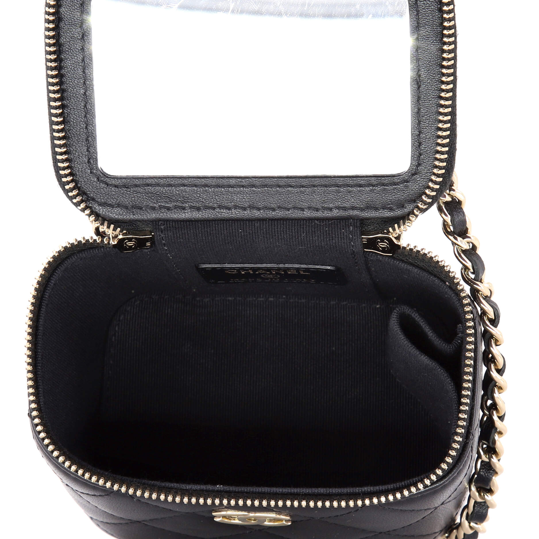 Classic Top Handle Vanity Case with Chain Quilted Lambskin Mini - Image 5