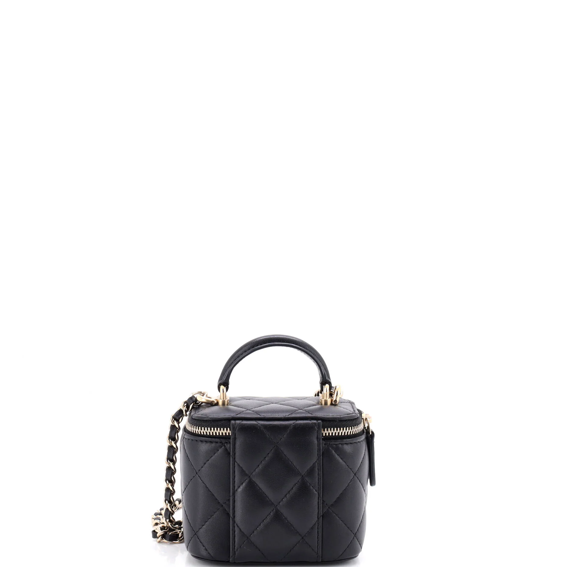 Classic Top Handle Vanity Case with Chain Quilted Lambskin Mini - Image 3