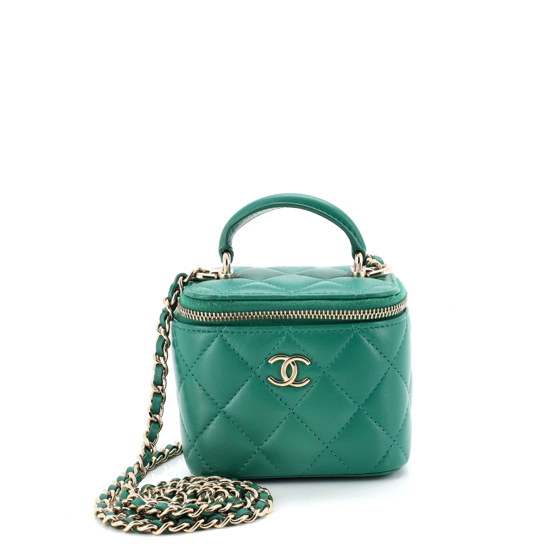 Classic Top Handle Vanity Case with Chain Quilted Lambskin Mini