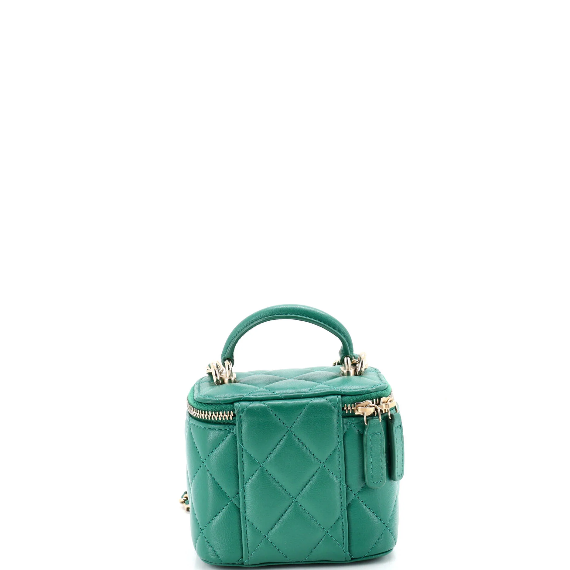 Classic Top Handle Vanity Case with Chain Quilted Lambskin Mini - Image 3