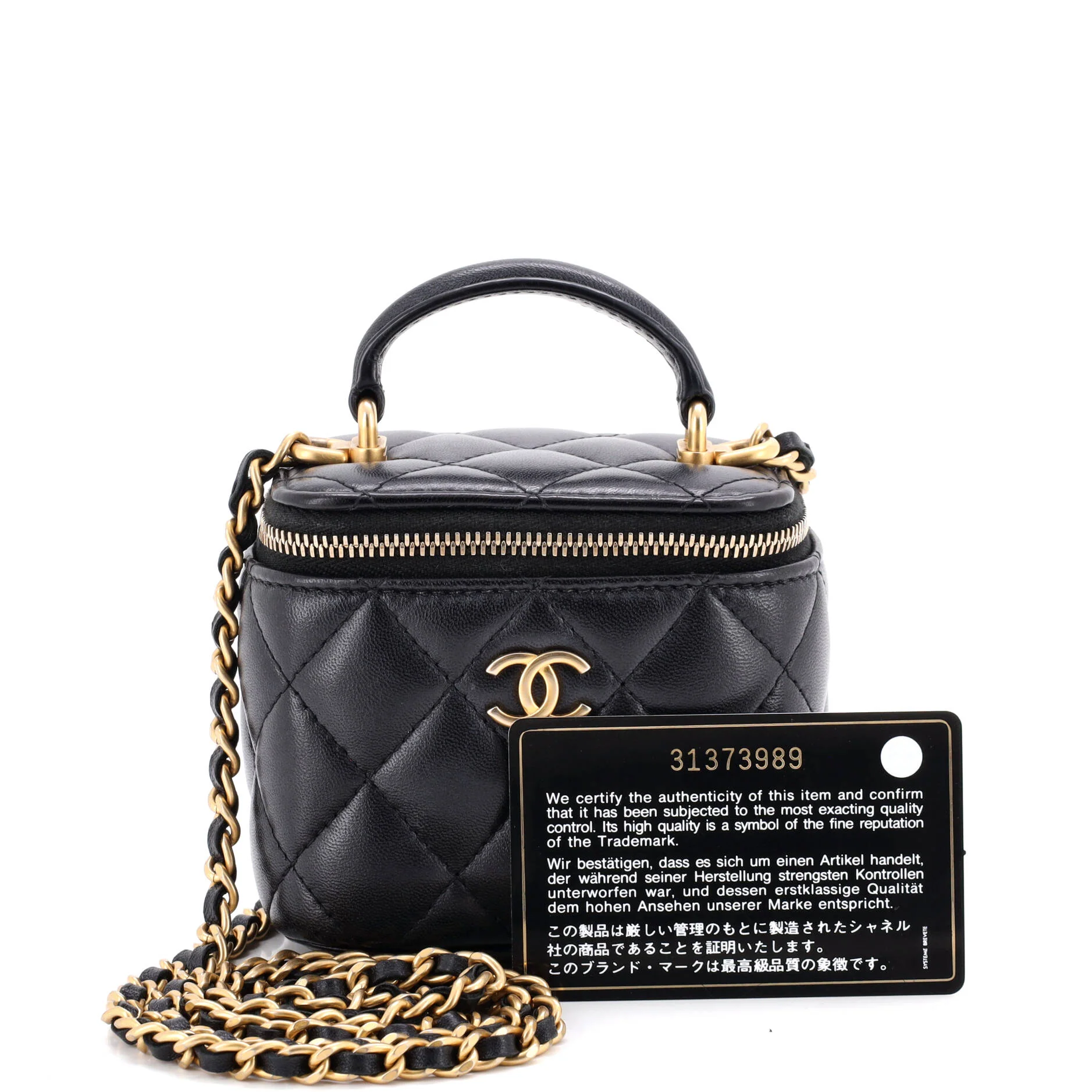 Classic Top Handle Vanity Case with Chain Quilted Lambskin Mini - Image 2