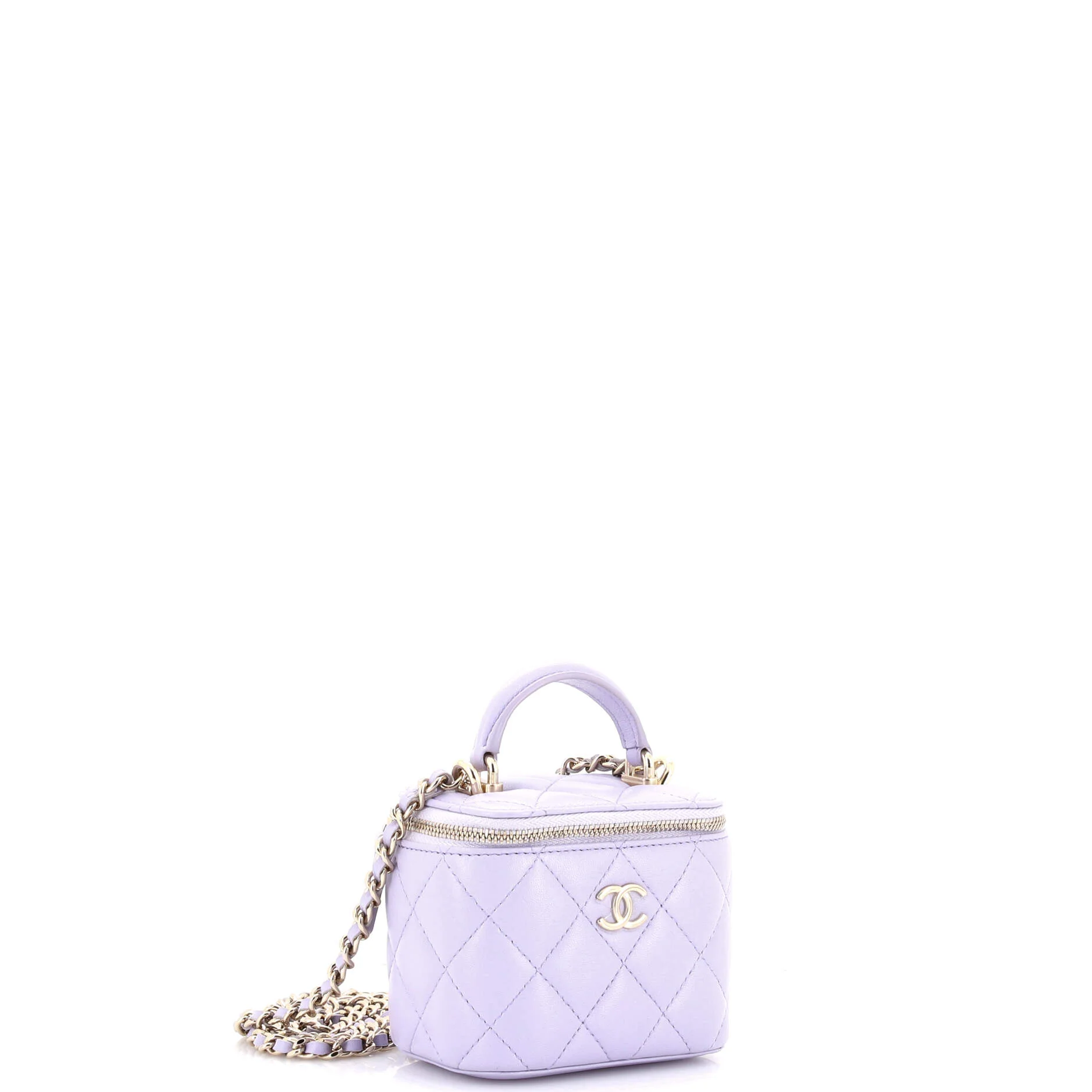 Classic Top Handle Vanity Case with Chain Quilted Lambskin Mini - Image 2