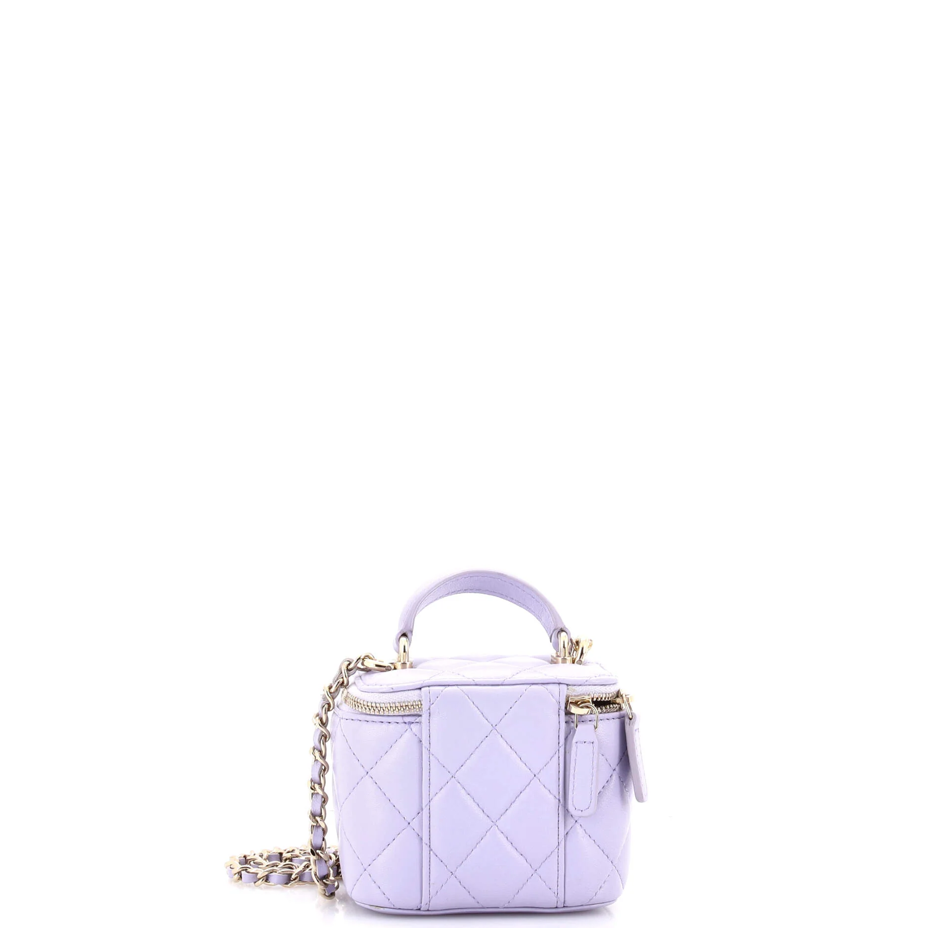 Classic Top Handle Vanity Case with Chain Quilted Lambskin Mini - Image 3