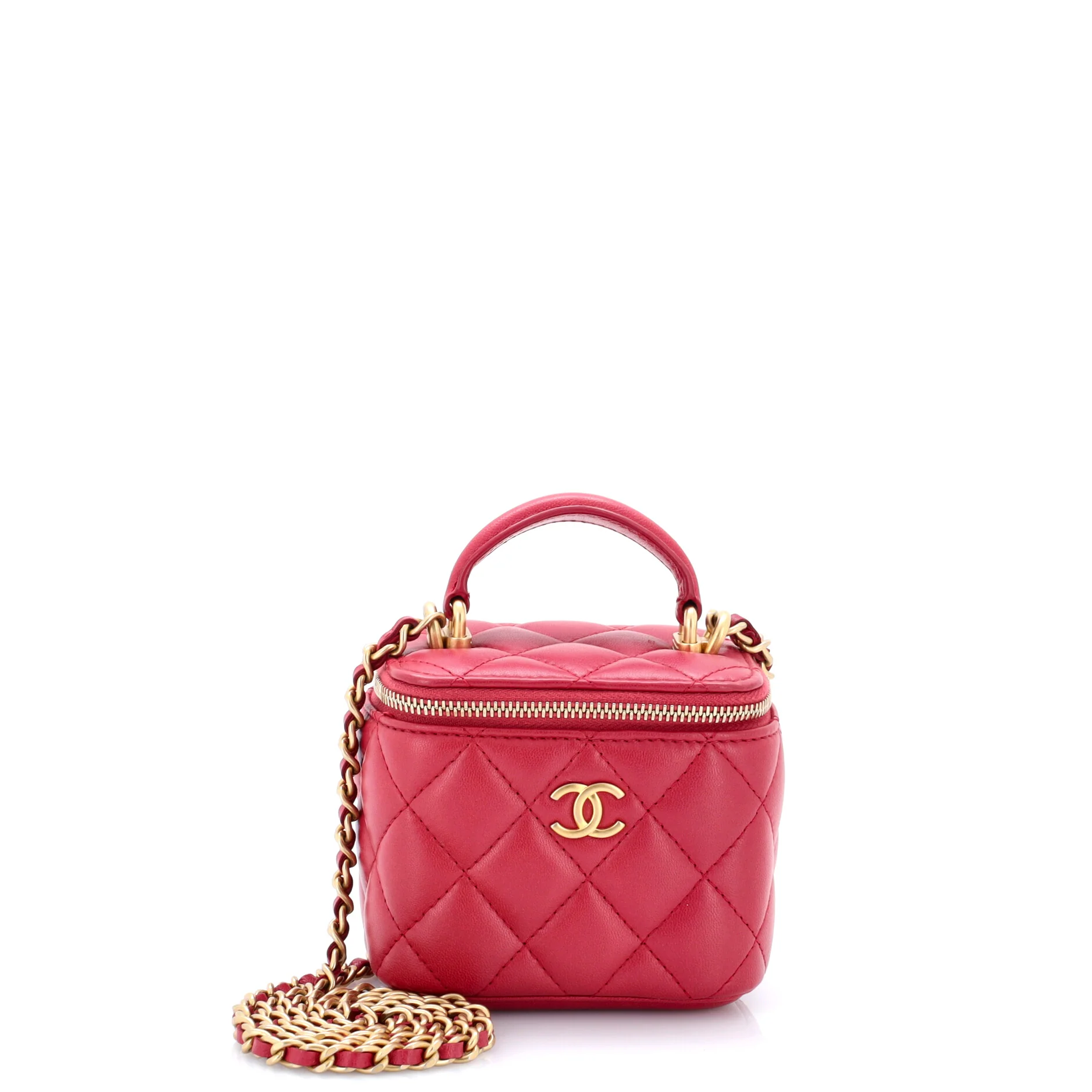 Classic Top Handle Vanity Case with Chain Quilted Lambskin Mini