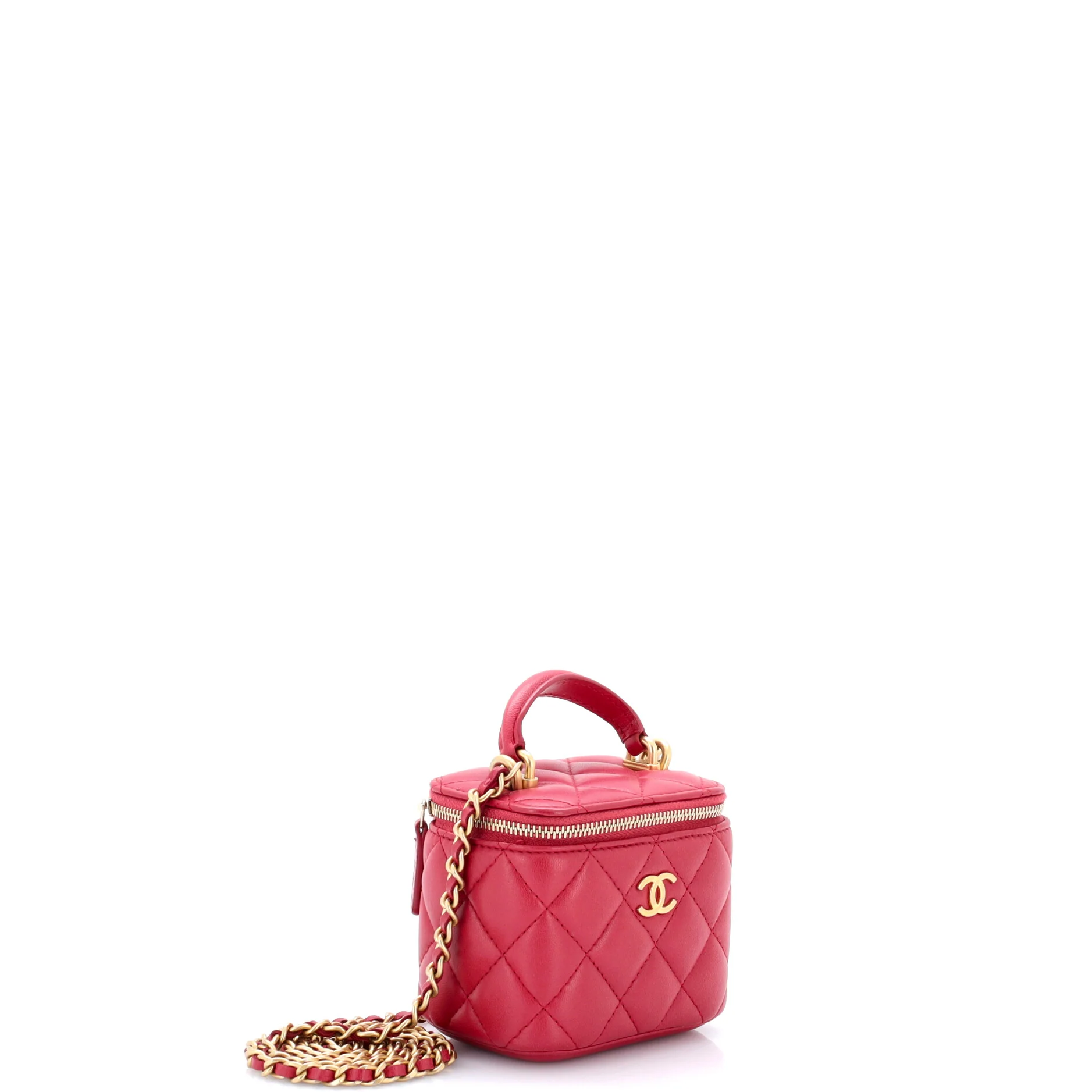 Classic Top Handle Vanity Case with Chain Quilted Lambskin Mini - Image 2