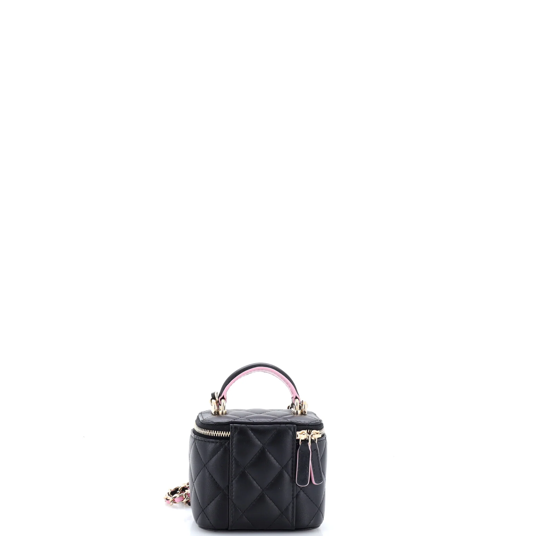 Classic Top Handle Vanity Case with Chain Quilted Lambskin Mini - Image 3