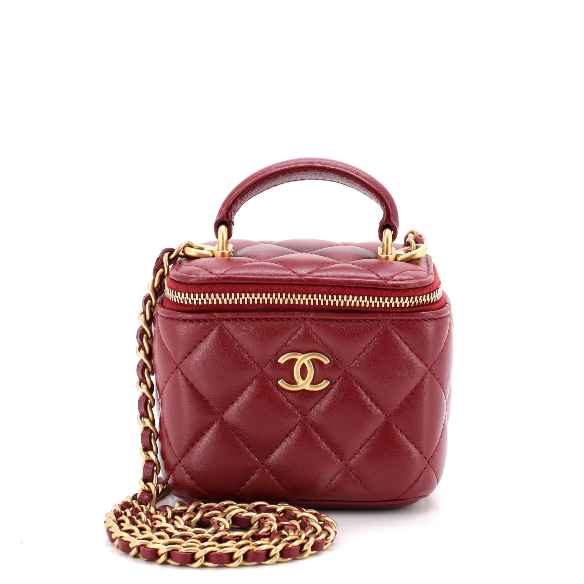 Classic Top Handle Vanity Case with Chain Quilted Lambskin Mini