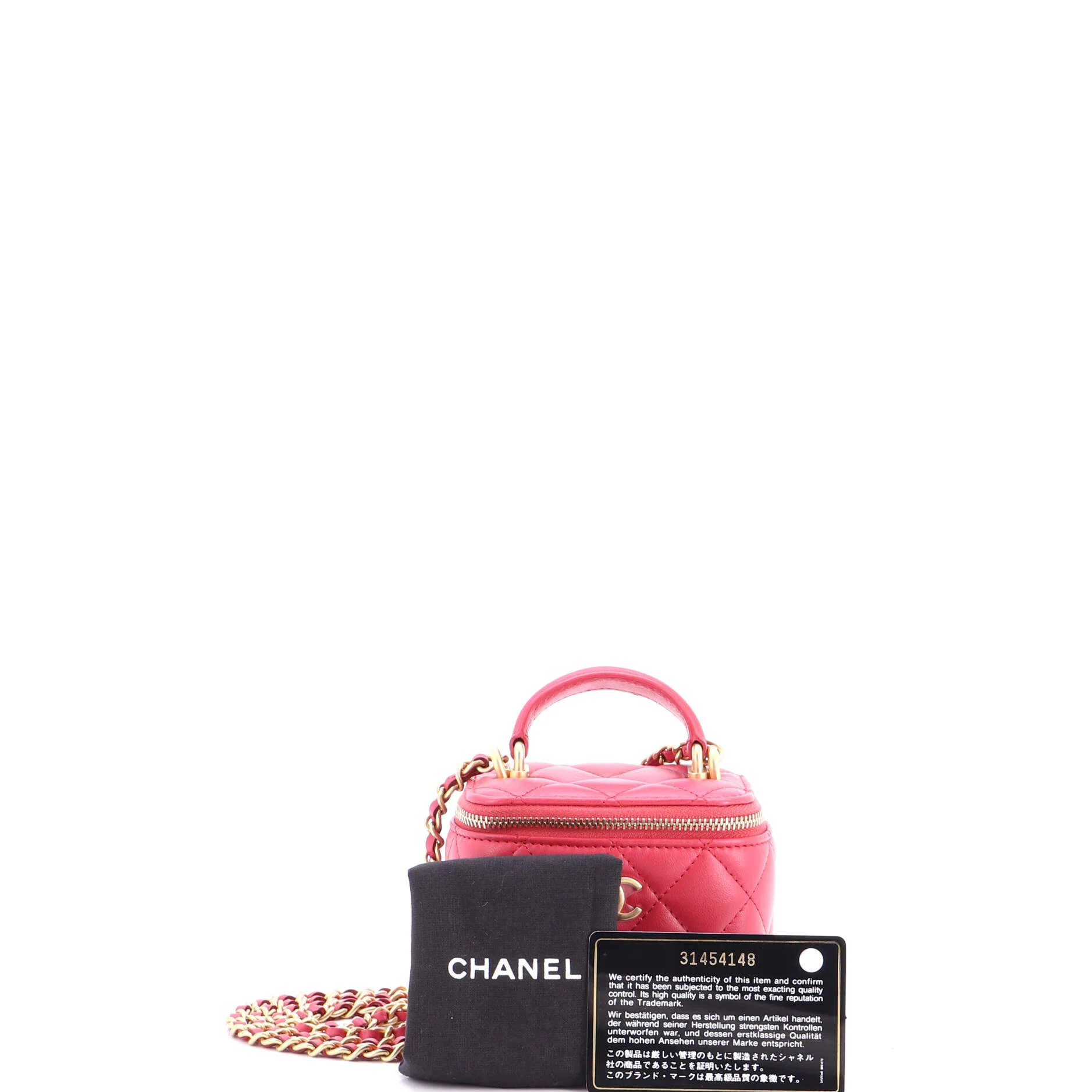 Classic Top Handle Vanity Case with Chain Quilted Lambskin Mini - Image 2