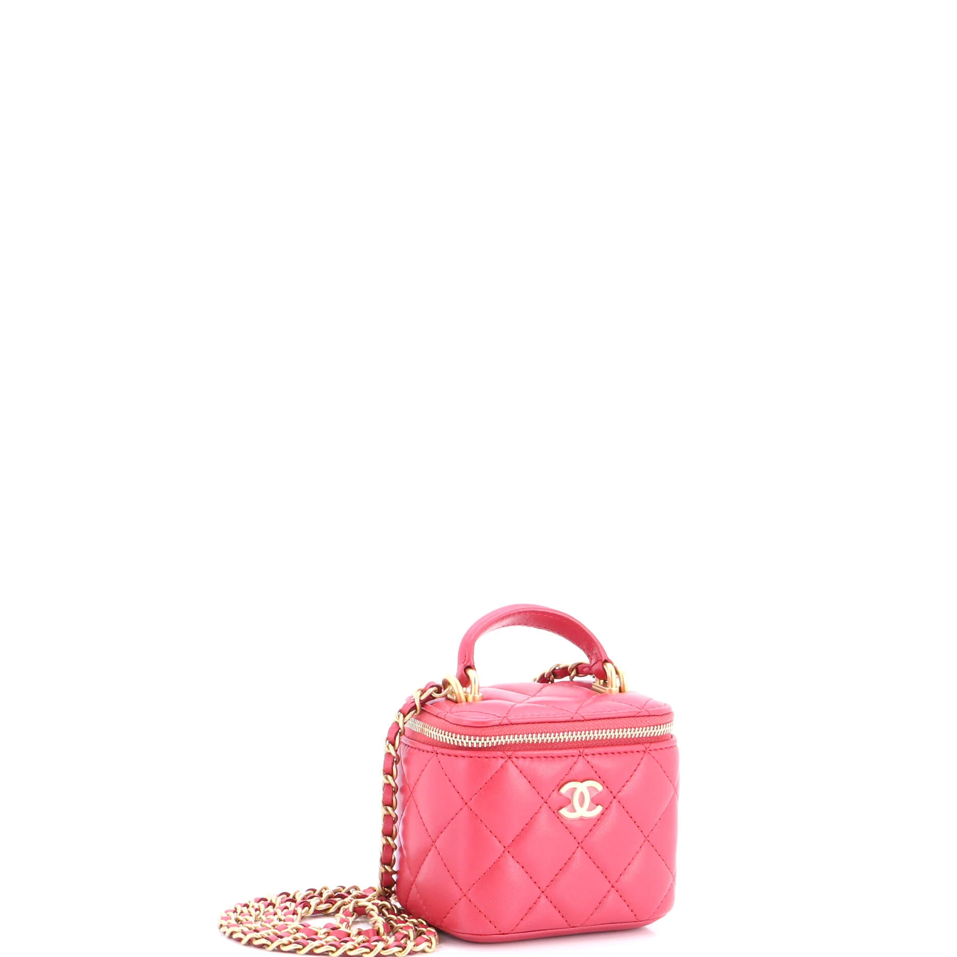Classic Top Handle Vanity Case with Chain Quilted Lambskin Mini - Image 3