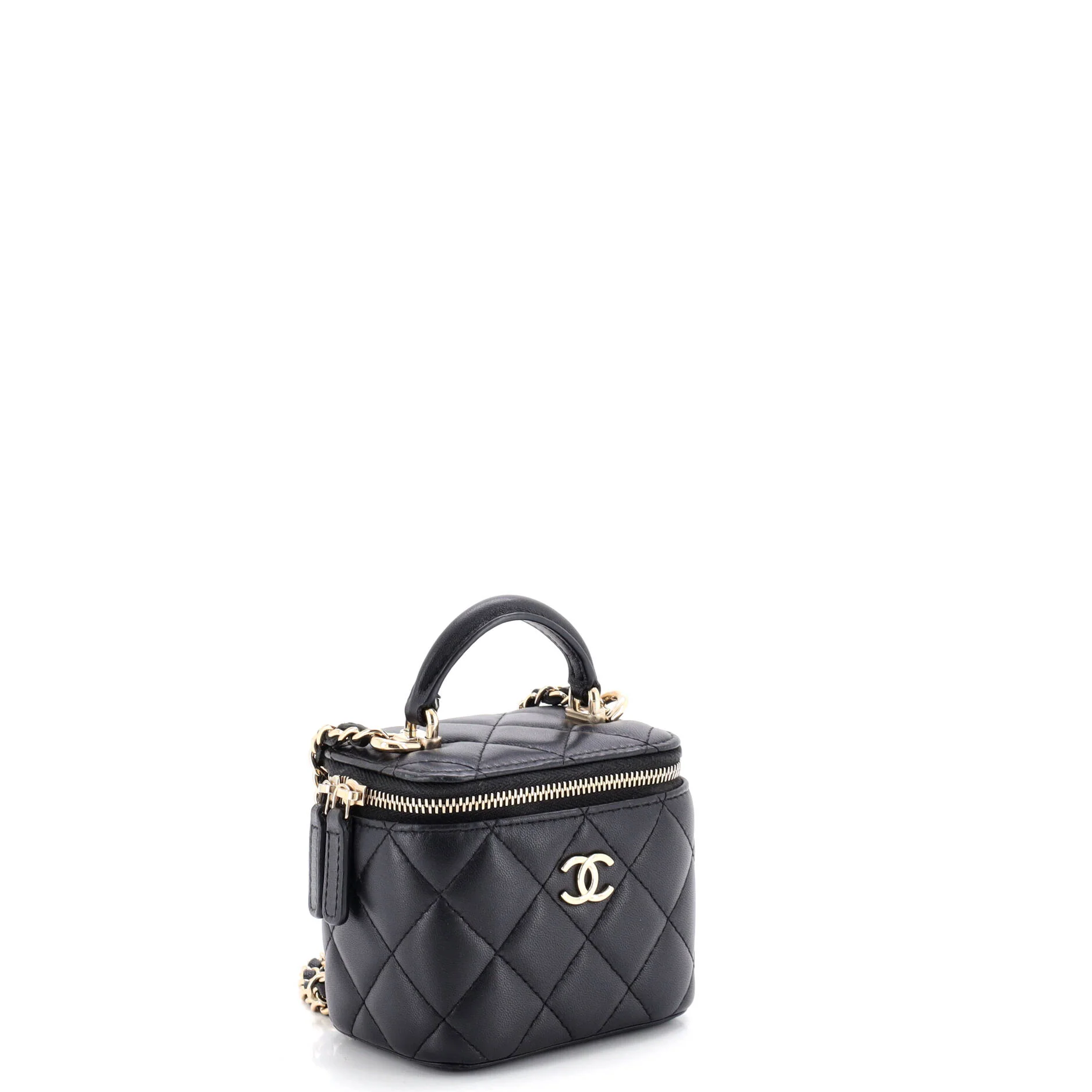 Classic Top Handle Vanity Case with Chain Quilted Lambskin Mini - Image 2