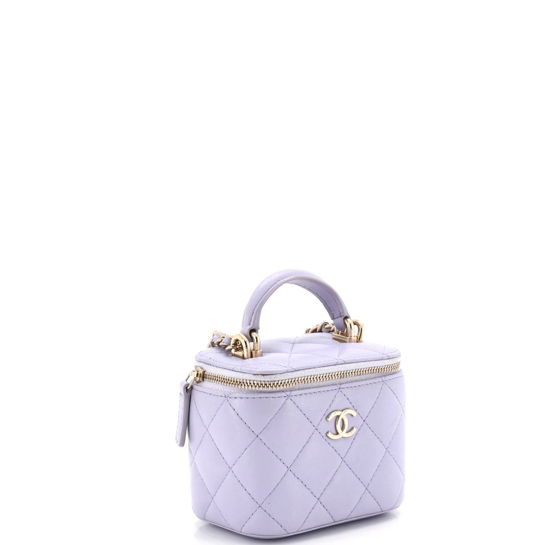 Classic Top Handle Vanity Case with Chain Quilted Lambskin Mini - Image 2