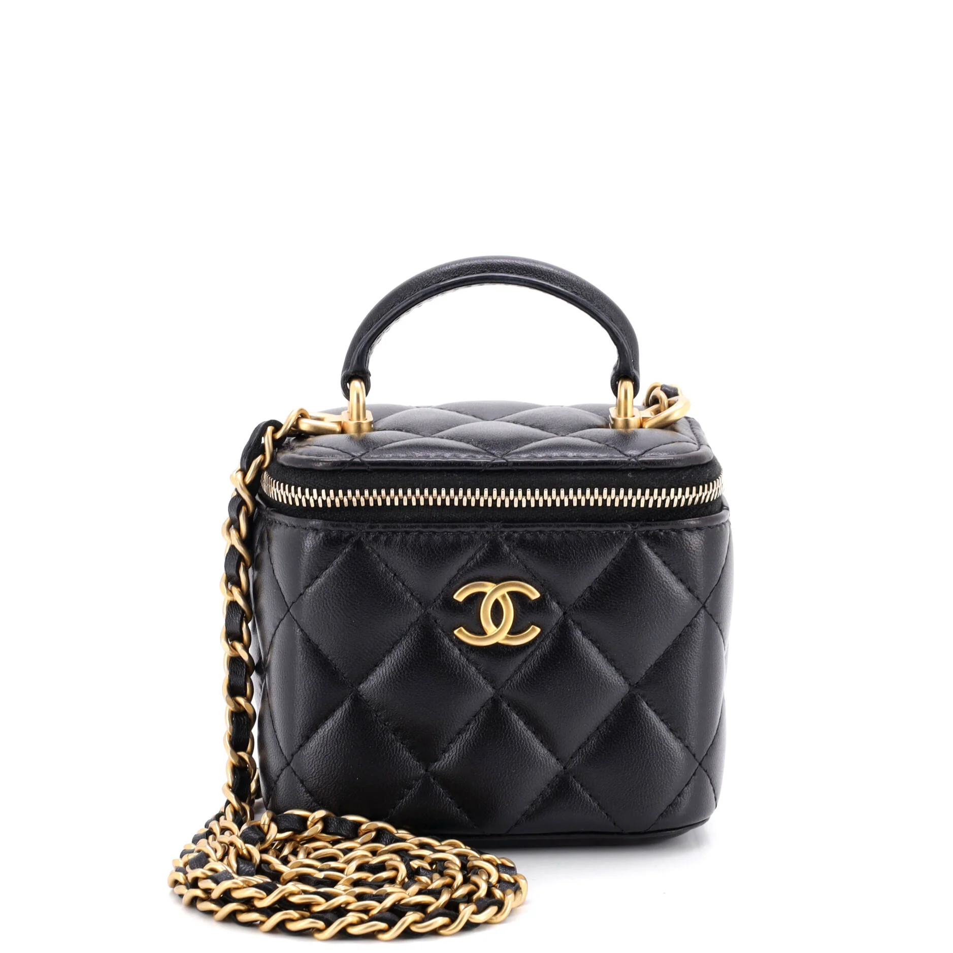Classic Top Handle Vanity Case with Chain Quilted Lambskin Mini
