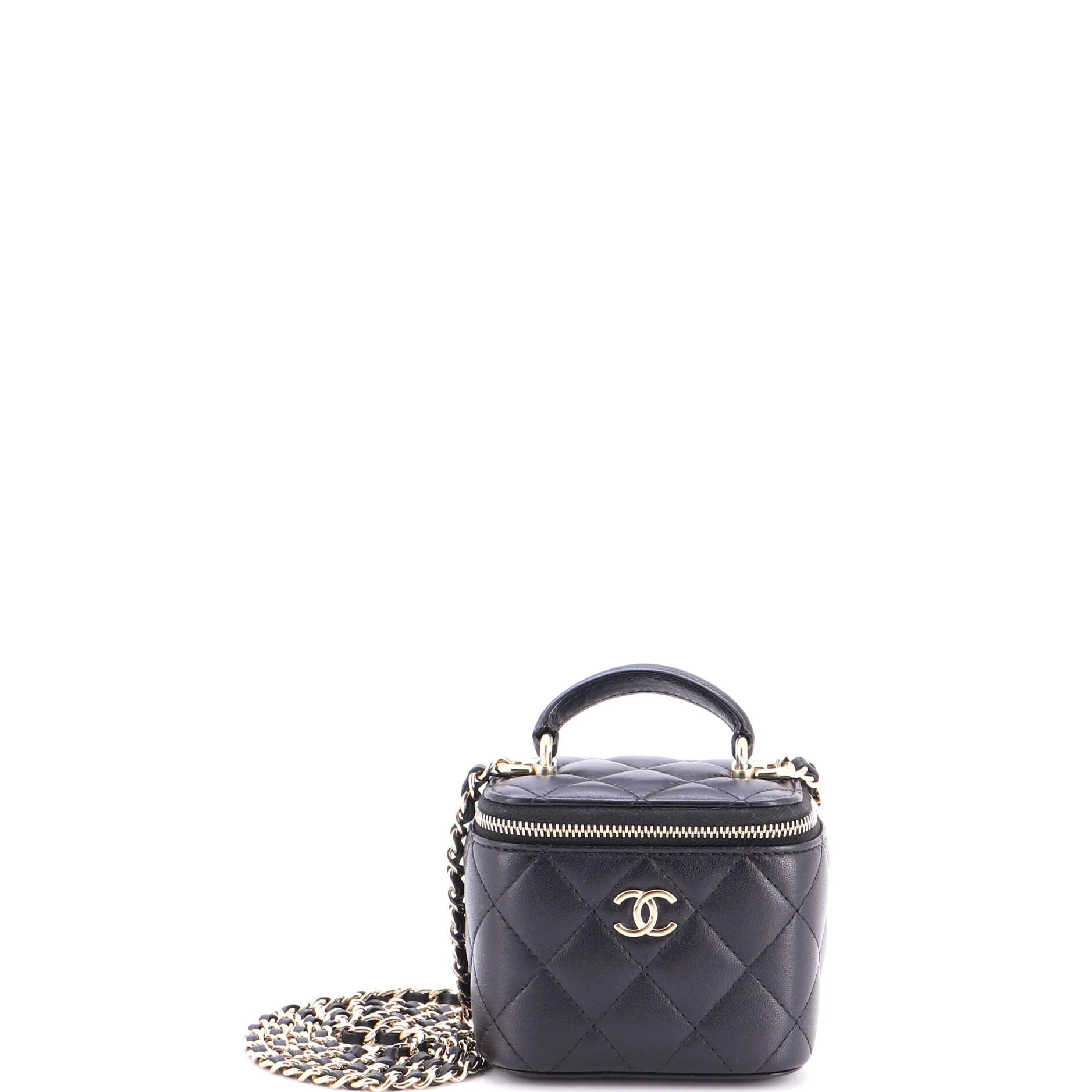 Classic Top Handle Vanity Case with Chain Quilted Lambskin Mini
