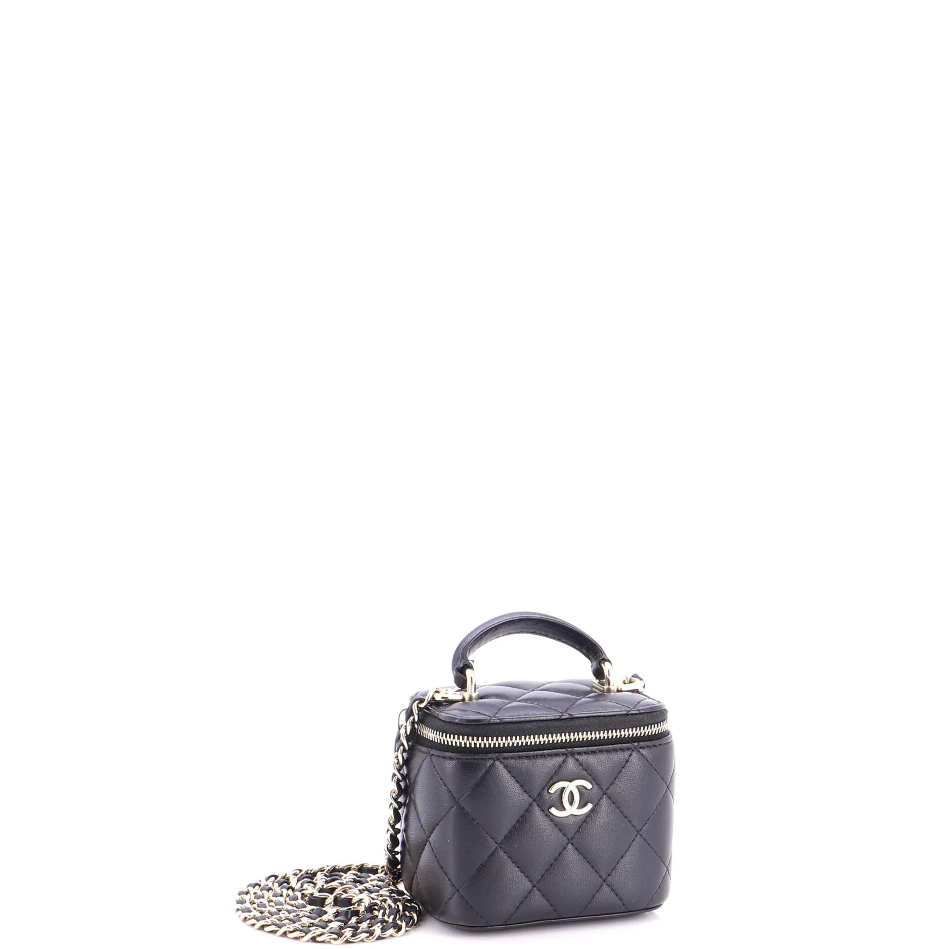Classic Top Handle Vanity Case with Chain Quilted Lambskin Mini - Image 3