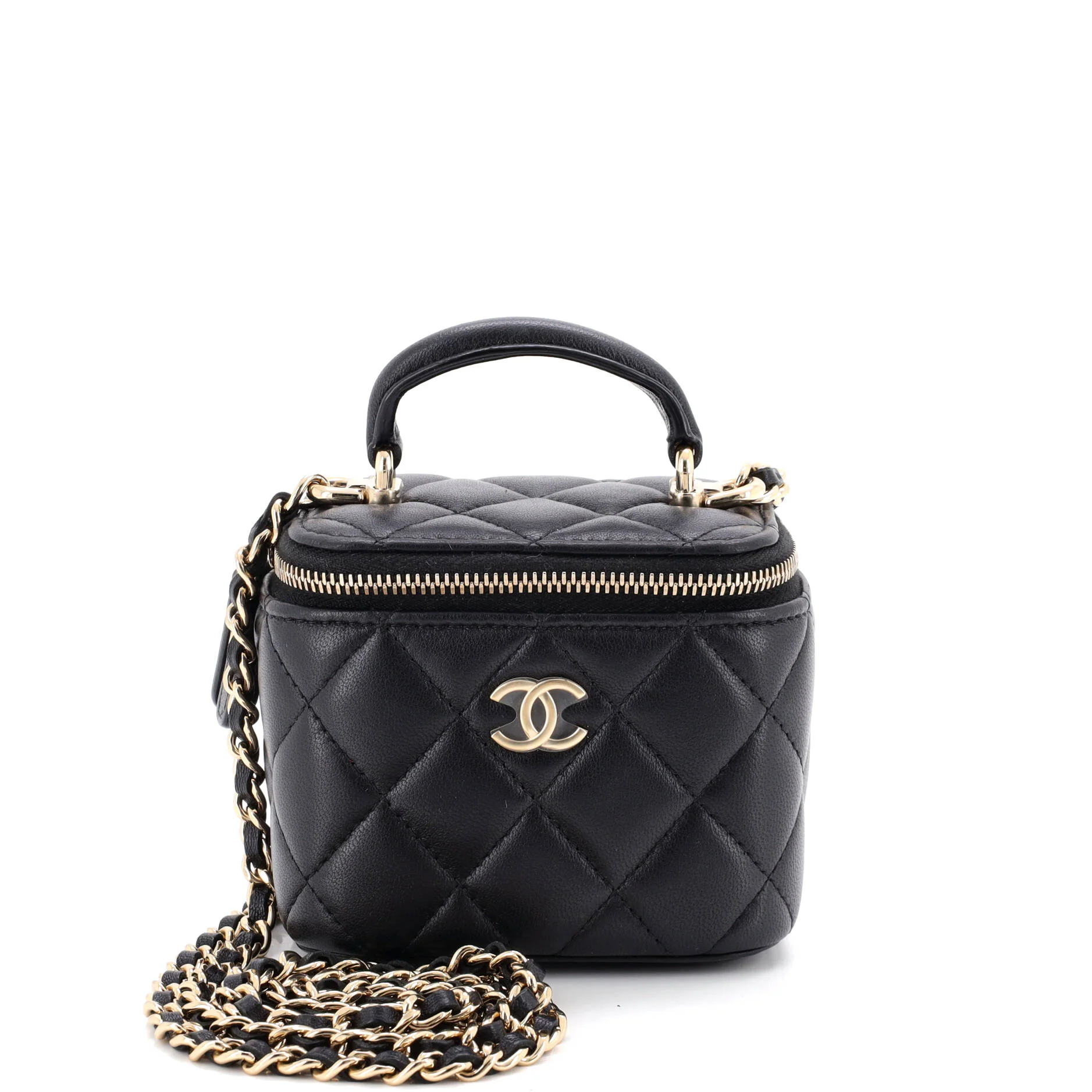 Classic Top Handle Vanity Case with Chain Quilted Lambskin Mini