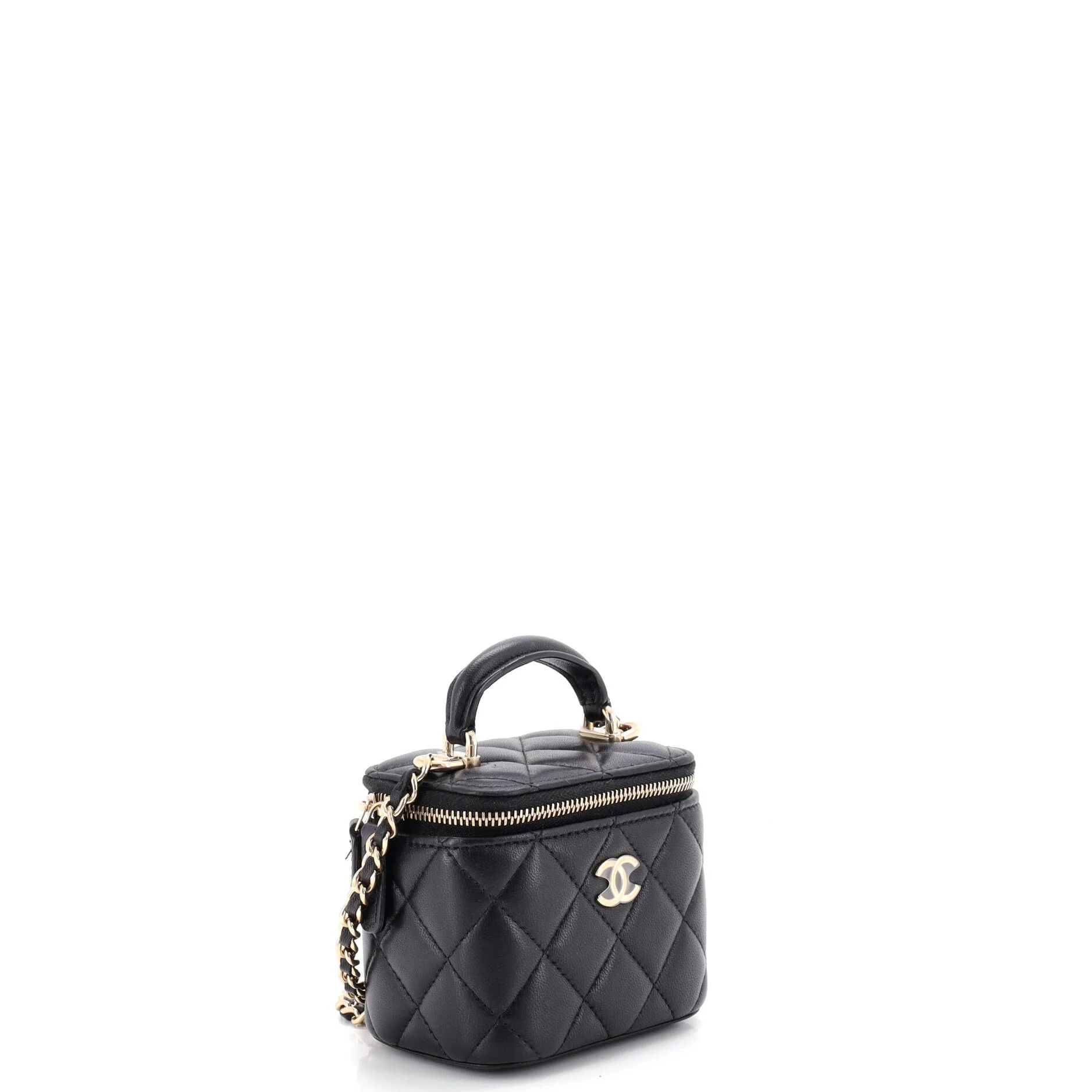 Classic Top Handle Vanity Case with Chain Quilted Lambskin Mini - Image 2