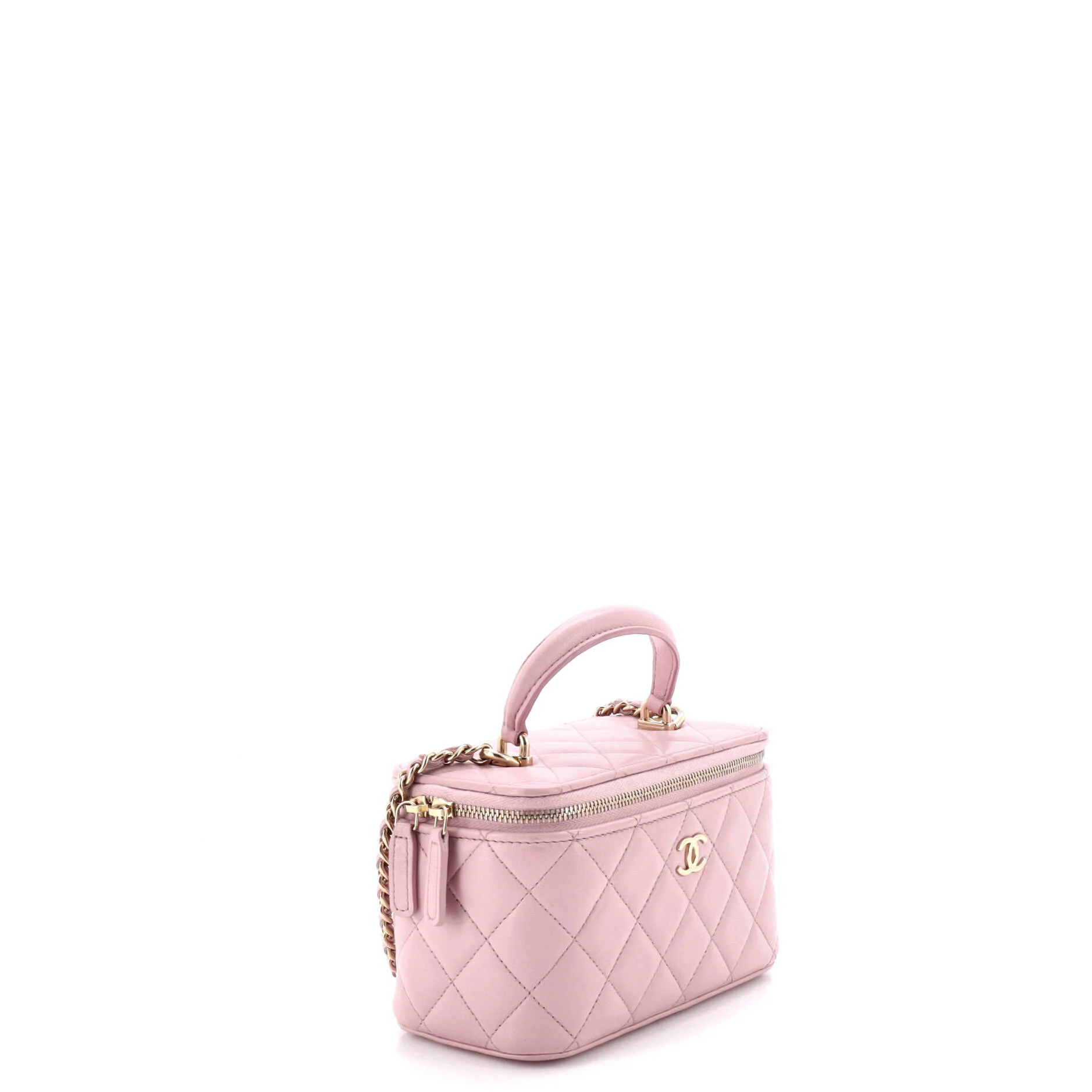 Classic Top Handle Vanity Case with Chain Quilted Lambskin Small - Image 2