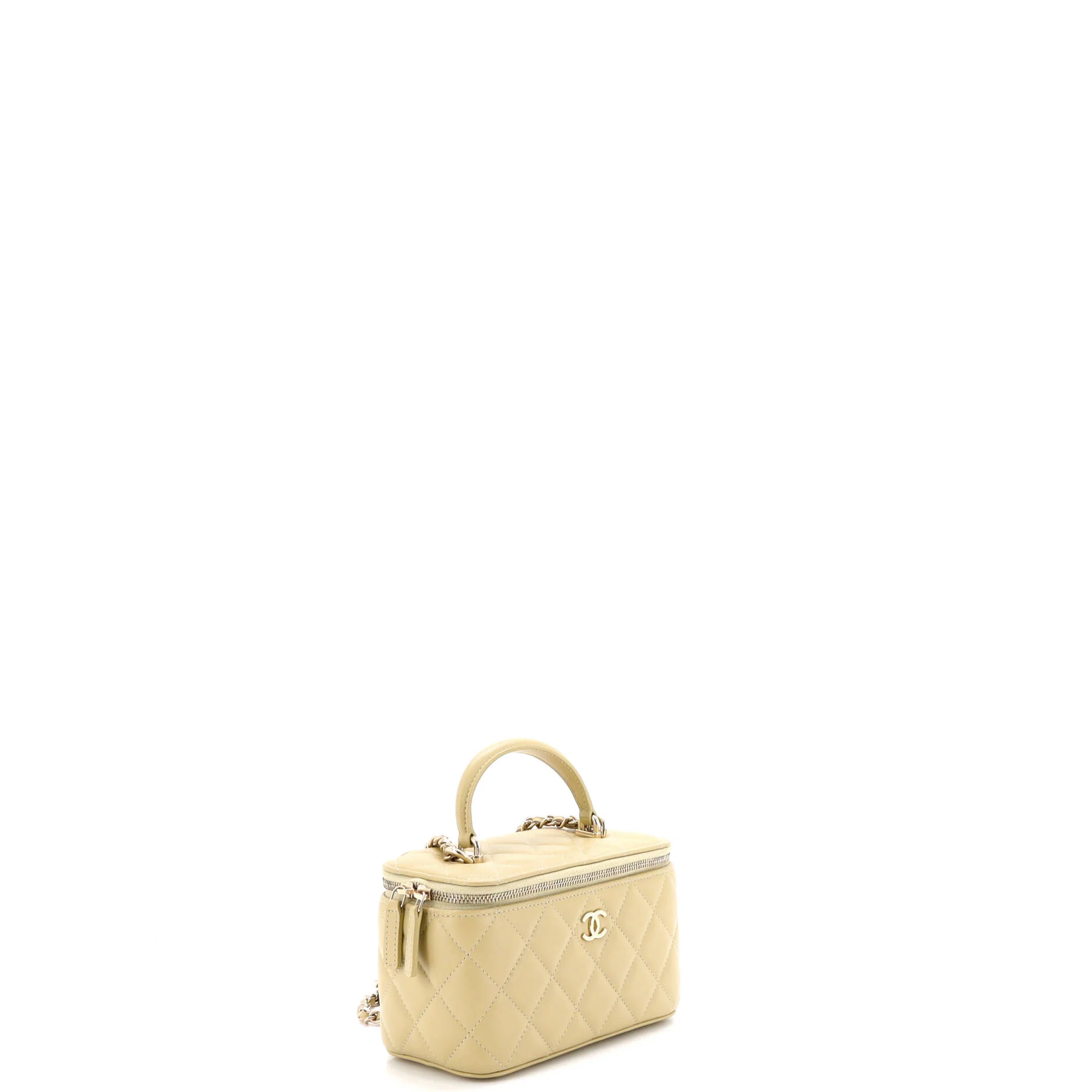 Classic Top Handle Vanity Case with Chain Quilted Lambskin Small - Image 2