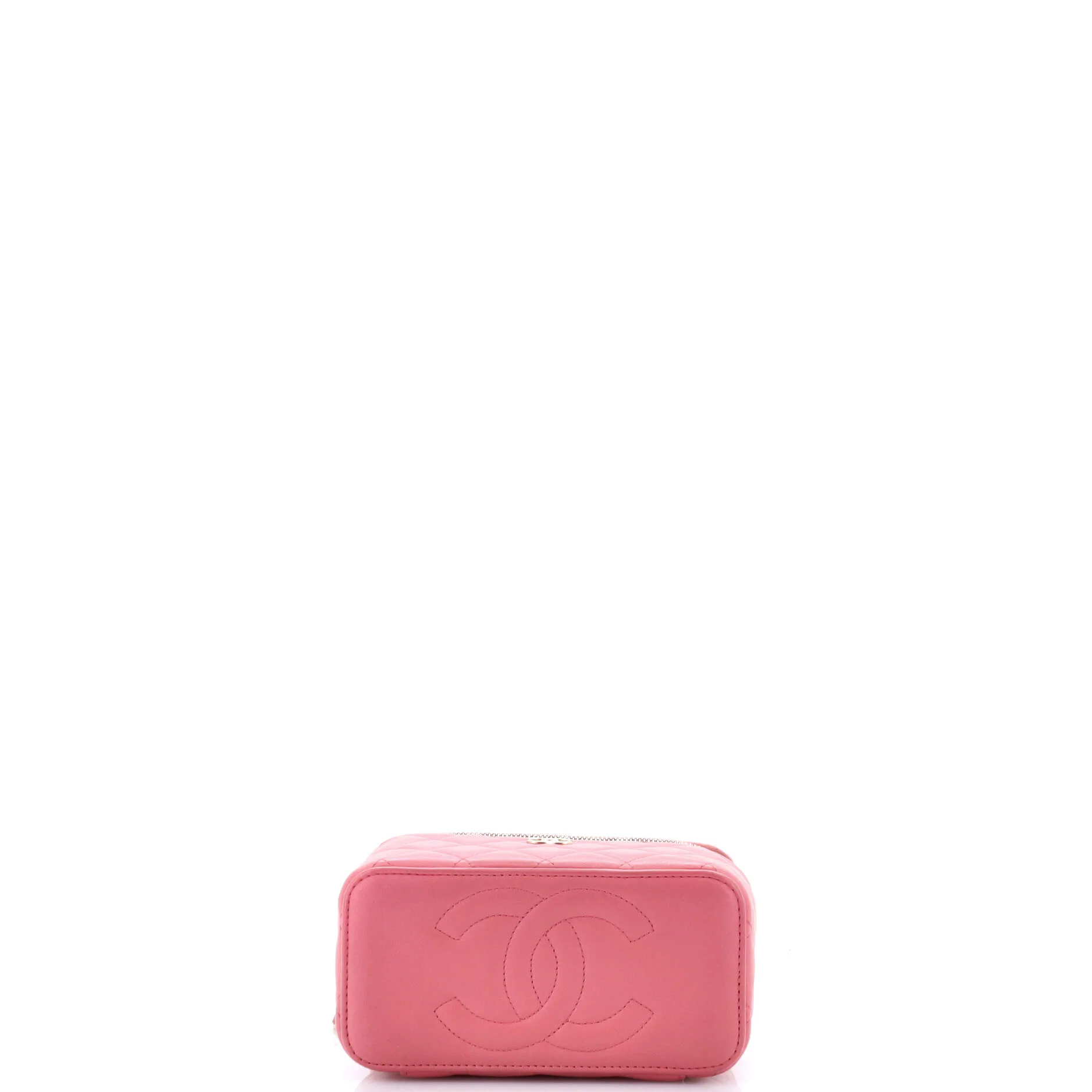 Classic Top Handle Vanity Case with Chain Quilted Lambskin Small - Image 4