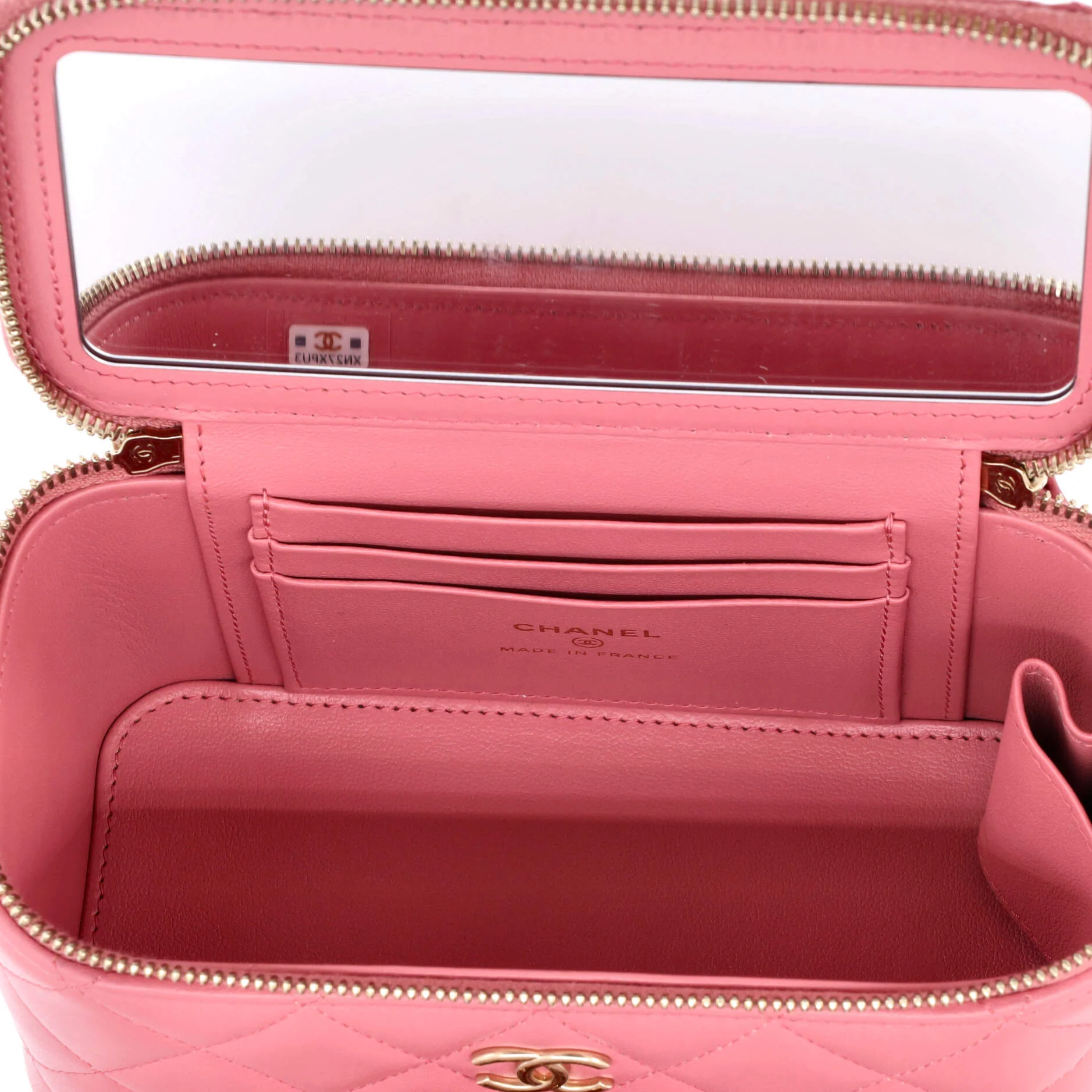 Classic Top Handle Vanity Case with Chain Quilted Lambskin Small - Image 5