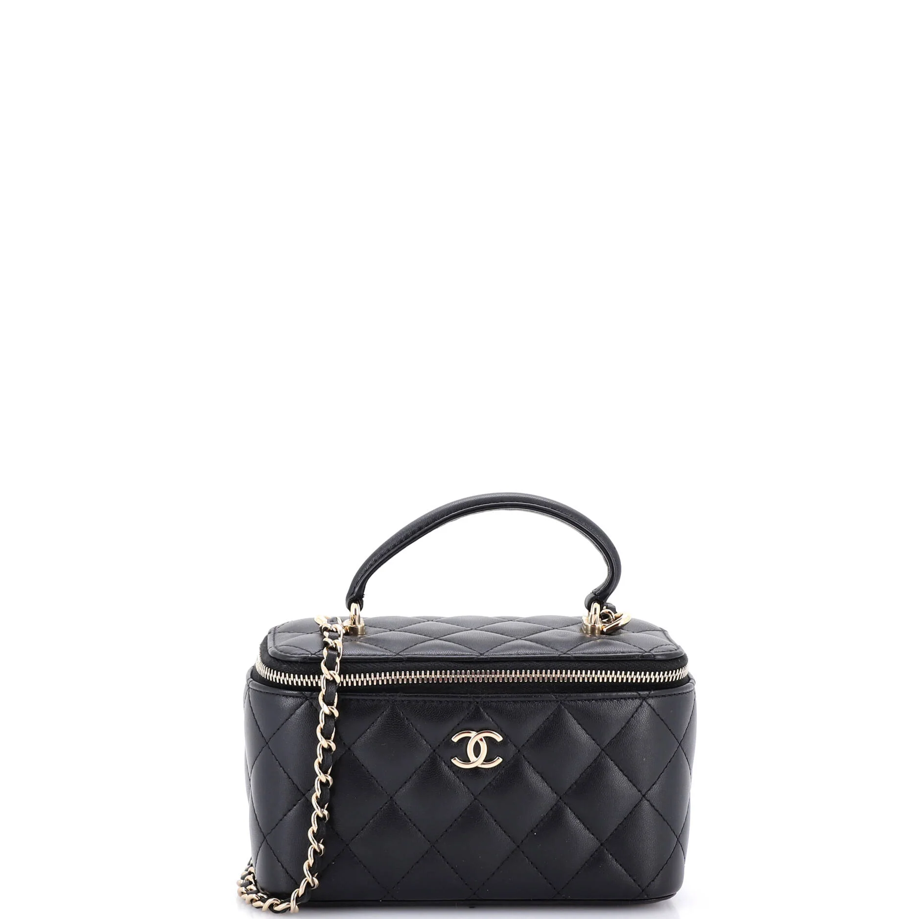 Classic Top Handle Vanity Case with Chain Quilted Lambskin Small