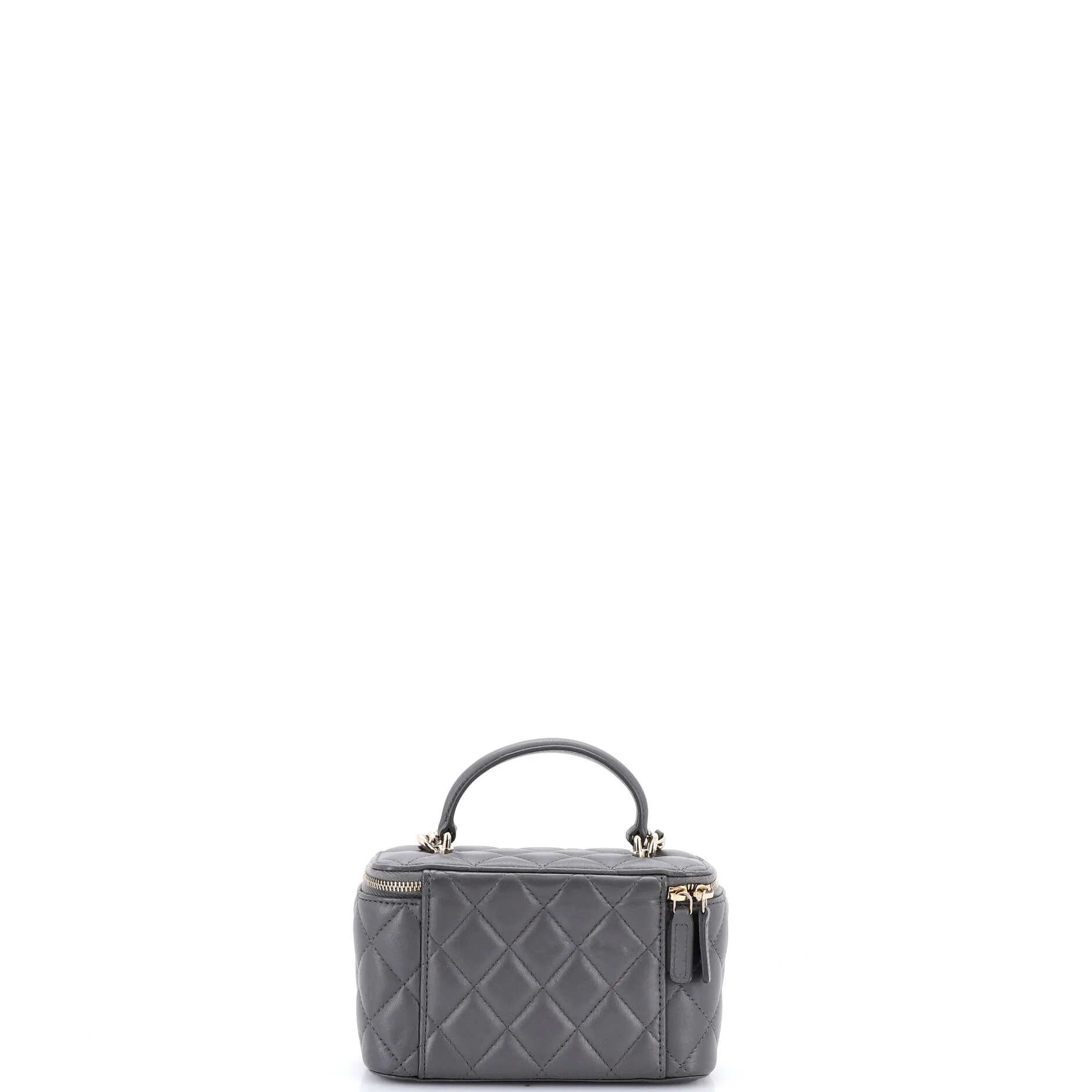 Classic Top Handle Vanity Case with Chain Quilted Lambskin Small - Image 3