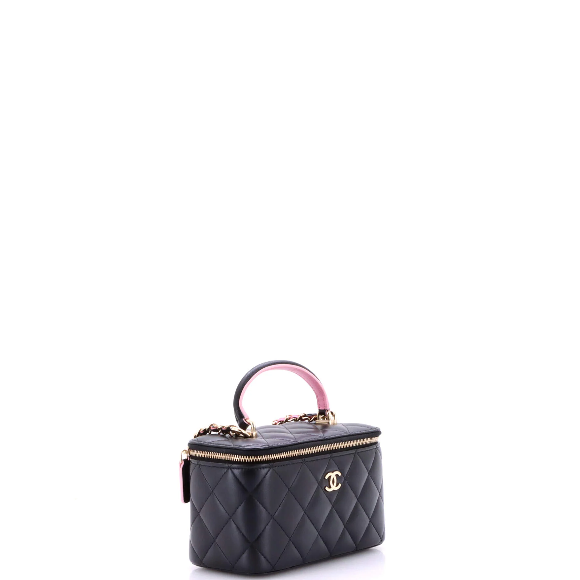 Classic Top Handle Vanity Case with Chain Quilted Lambskin Small - Image 2