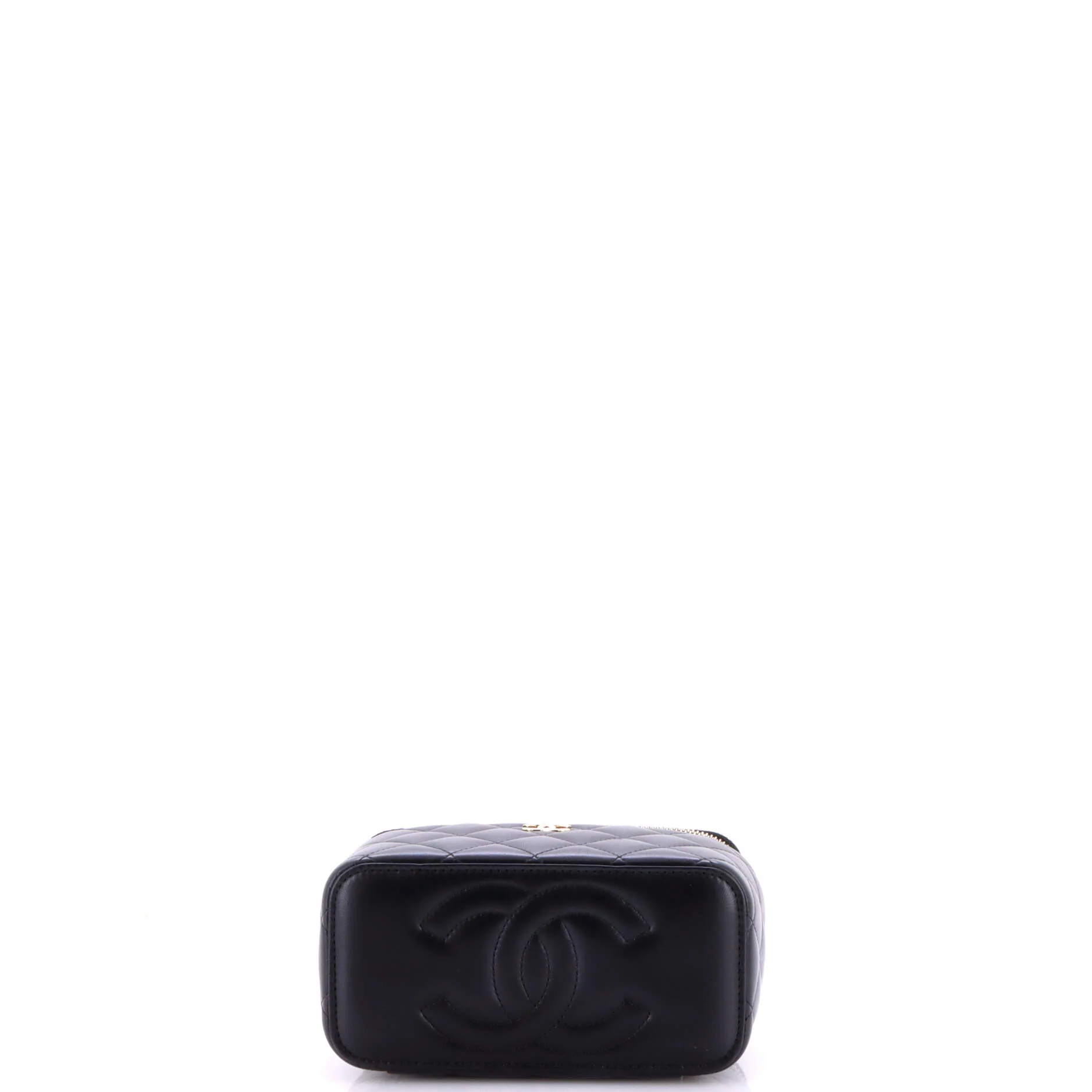Classic Top Handle Vanity Case with Chain Quilted Lambskin Small - Image 4