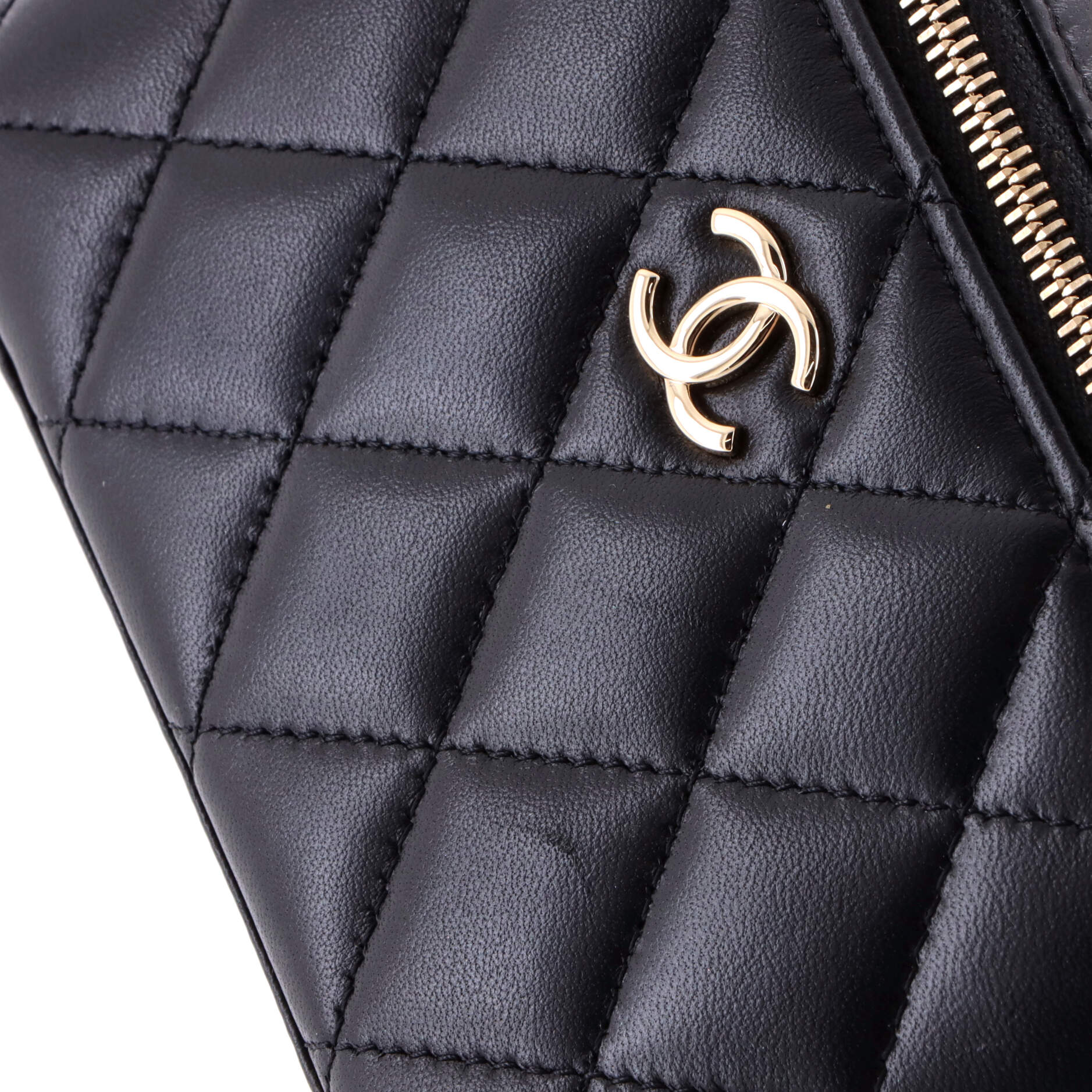 Classic Top Handle Vanity Case with Chain Quilted Lambskin Small - Image 6