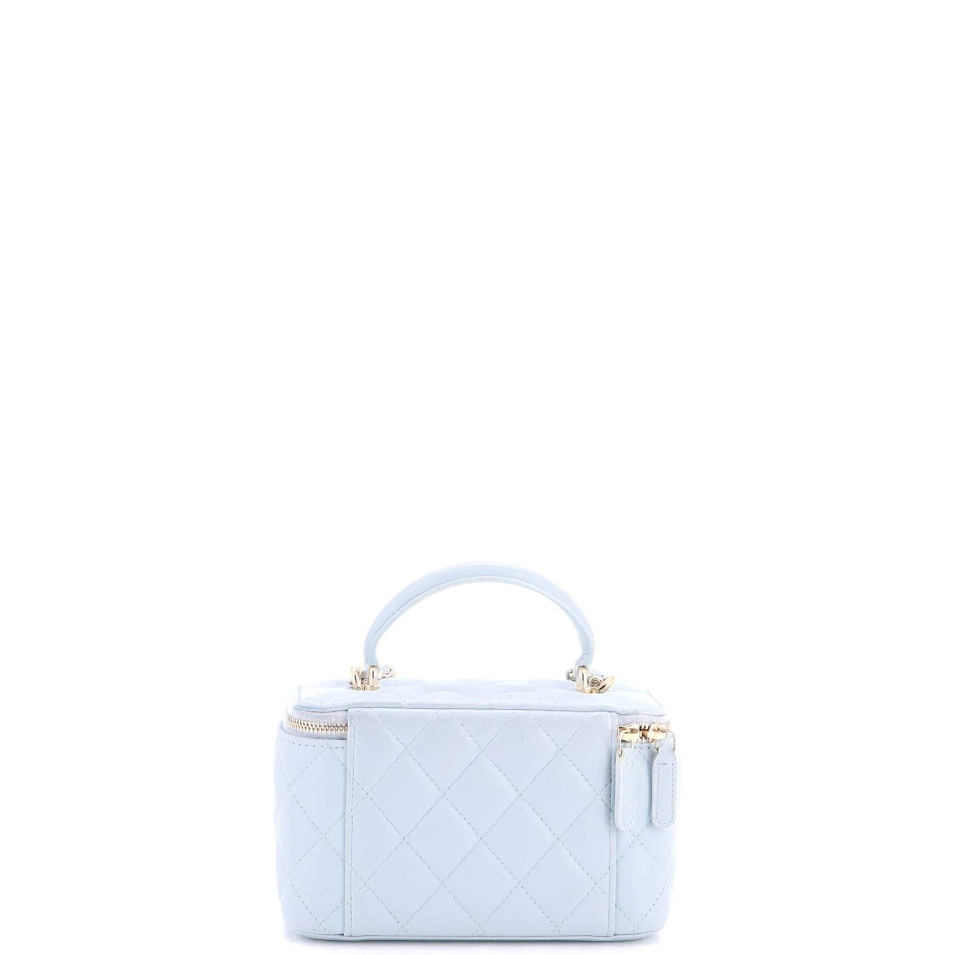 Classic Top Handle Vanity Case with Chain Quilted Lambskin Small - Image 4