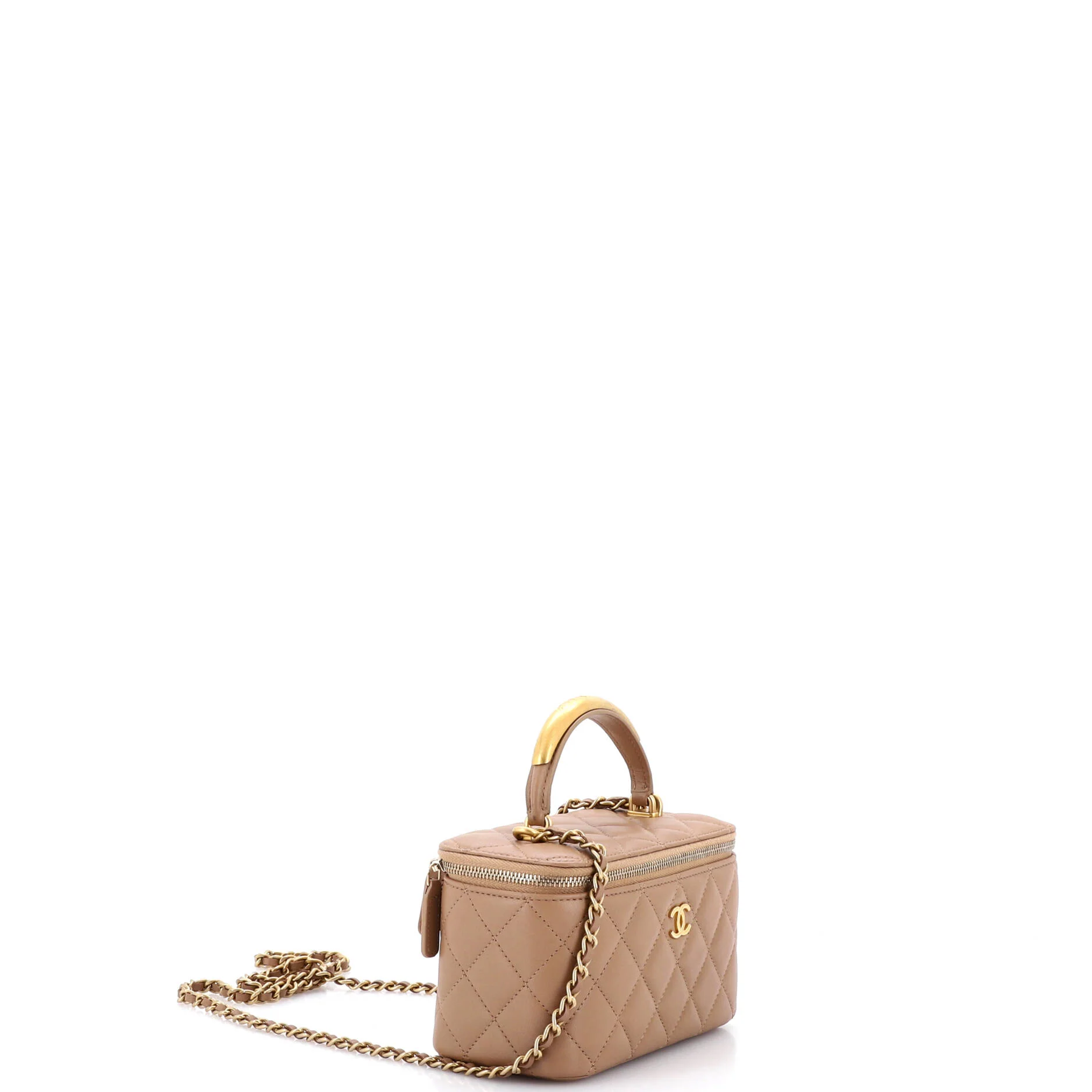 Classic Top Handle Vanity Case with Chain Quilted Lambskin Small - Image 2