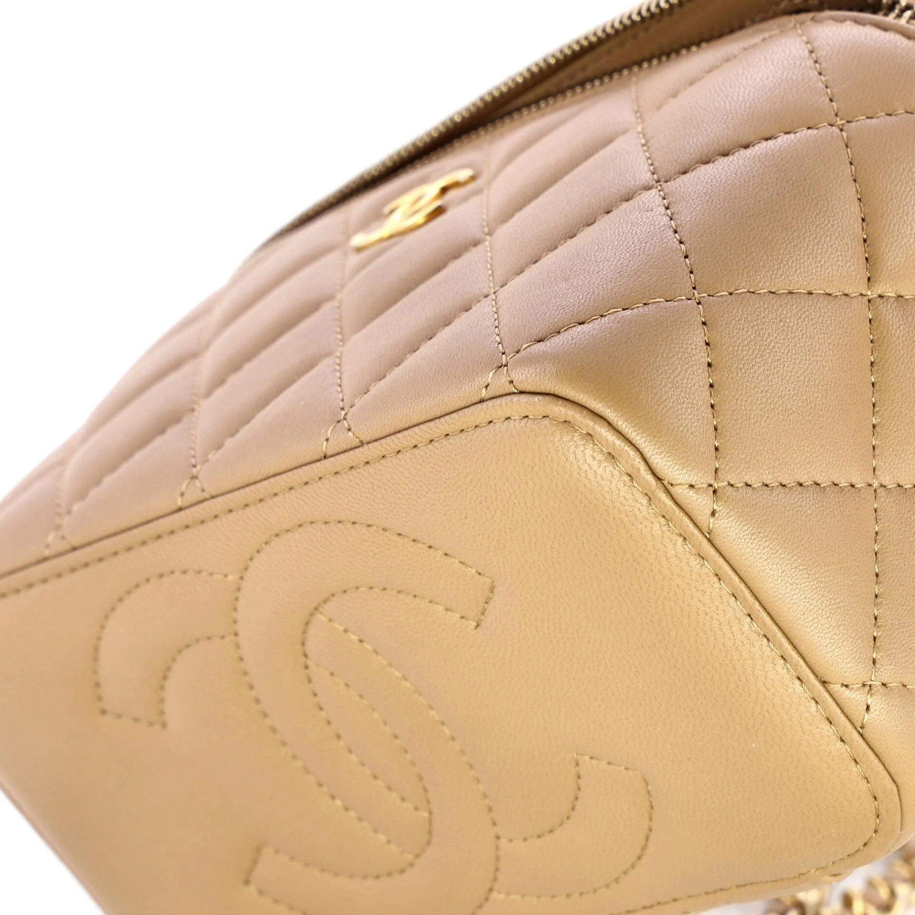 Classic Top Handle Vanity Case with Chain Quilted Lambskin Small - Image 6