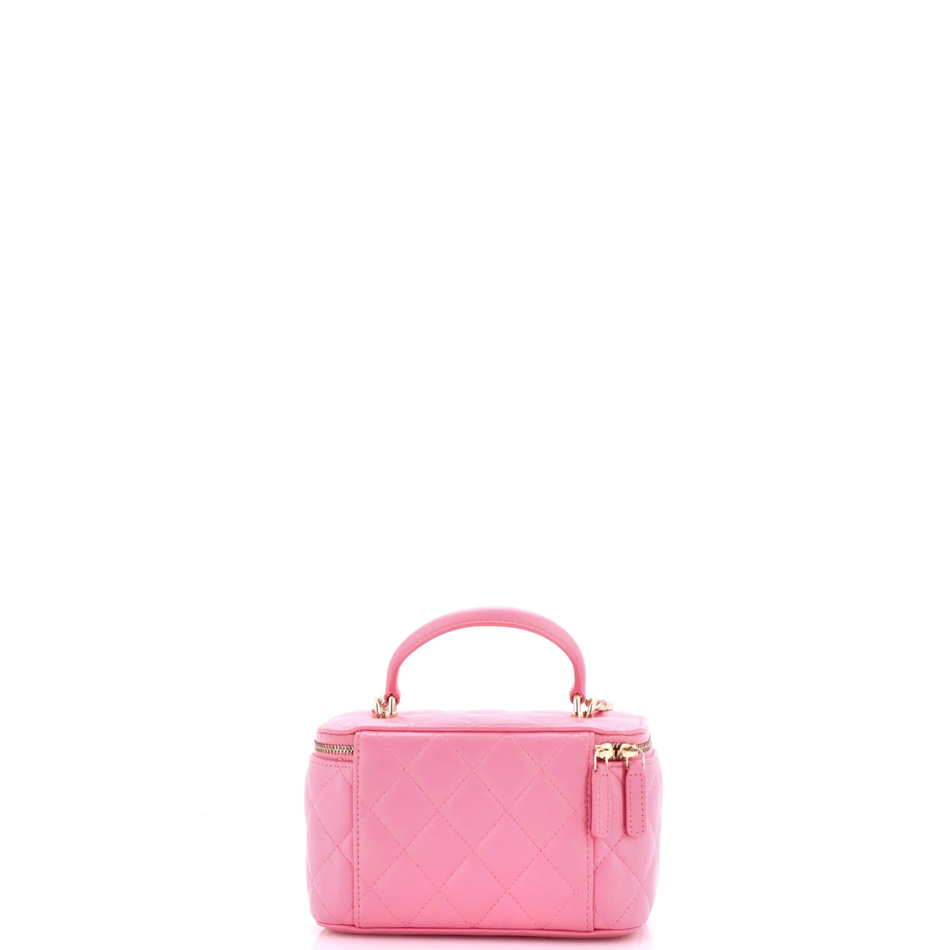 Classic Top Handle Vanity Case with Chain Quilted Lambskin Small - Image 3