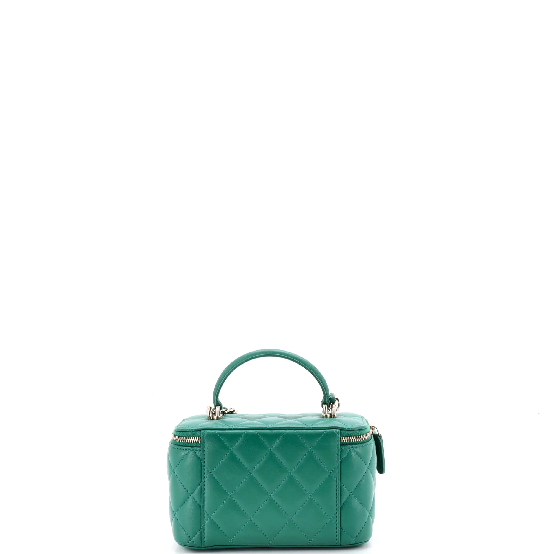 Classic Top Handle Vanity Case with Chain Quilted Lambskin Small - Image 3