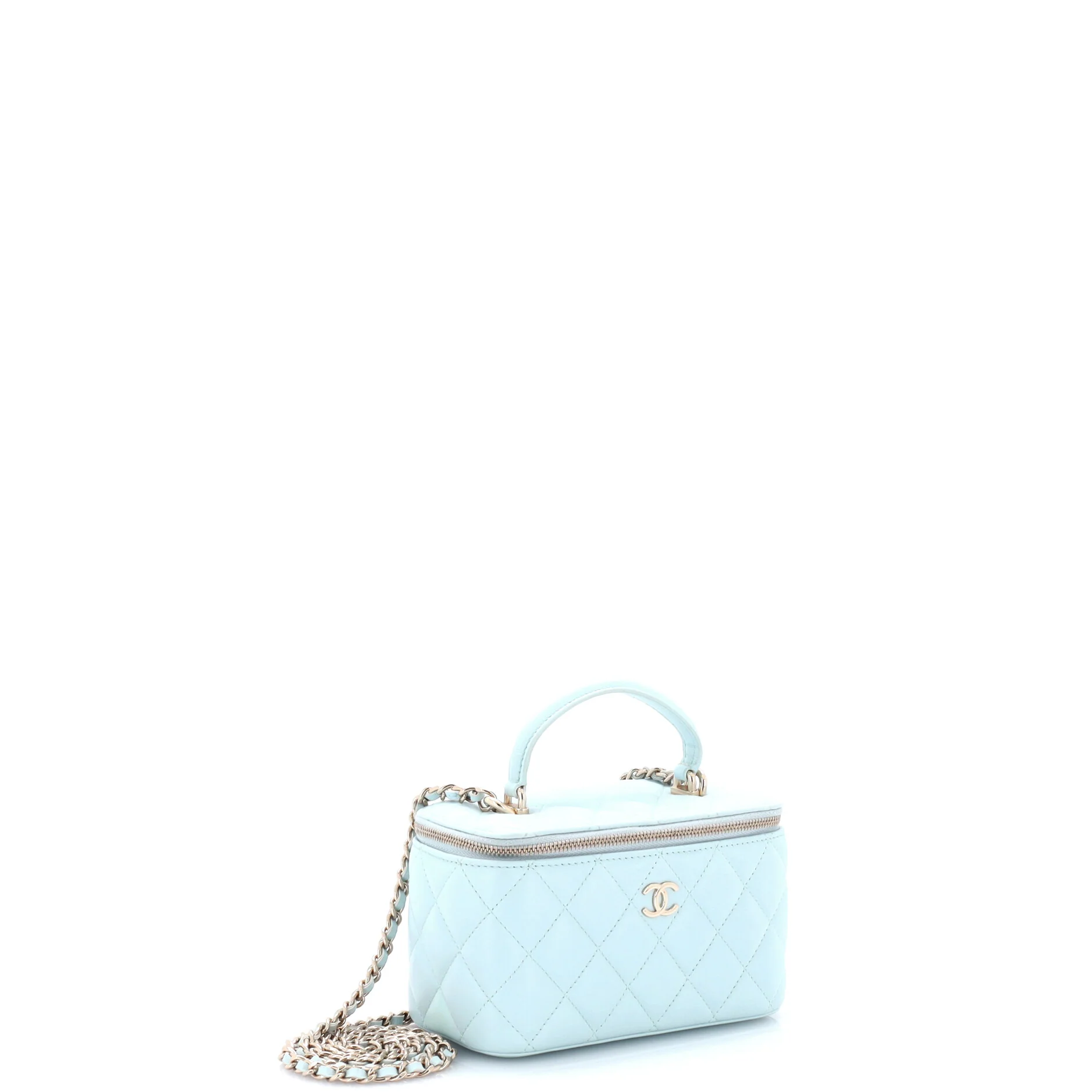 Classic Top Handle Vanity Case with Chain Quilted Lambskin Small - Image 2