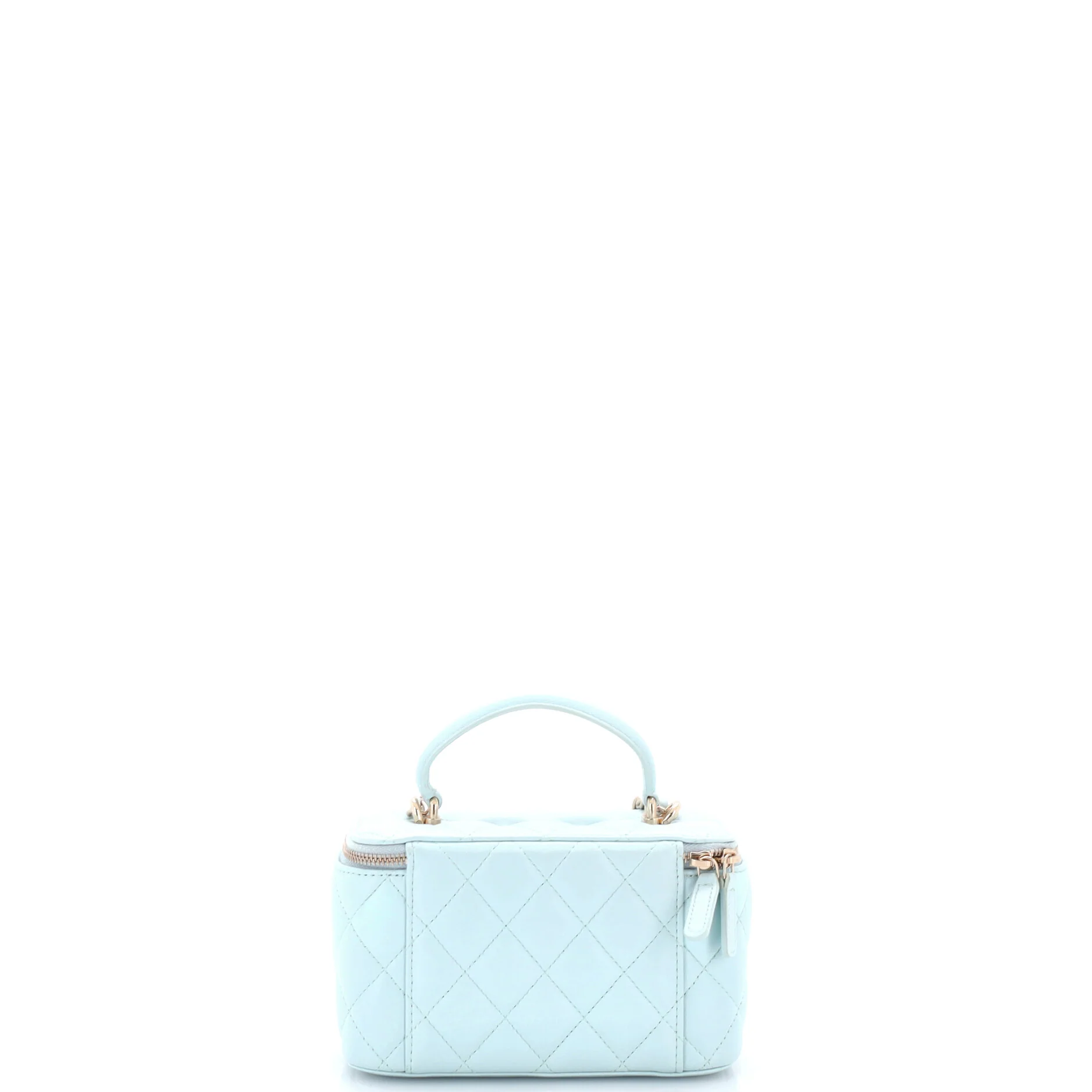 Classic Top Handle Vanity Case with Chain Quilted Lambskin Small - Image 3