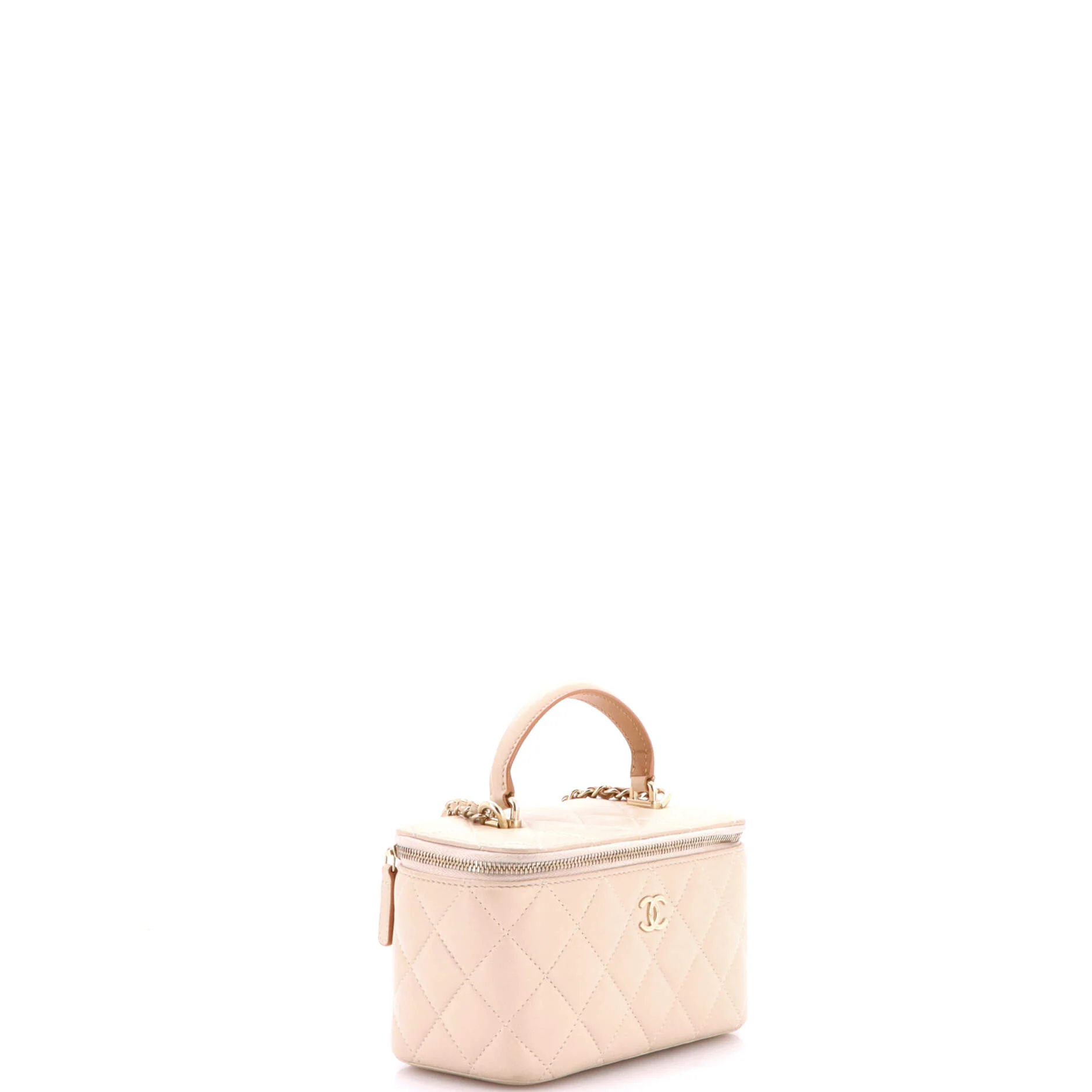 Classic Top Handle Vanity Case with Chain Quilted Lambskin Small - Image 2