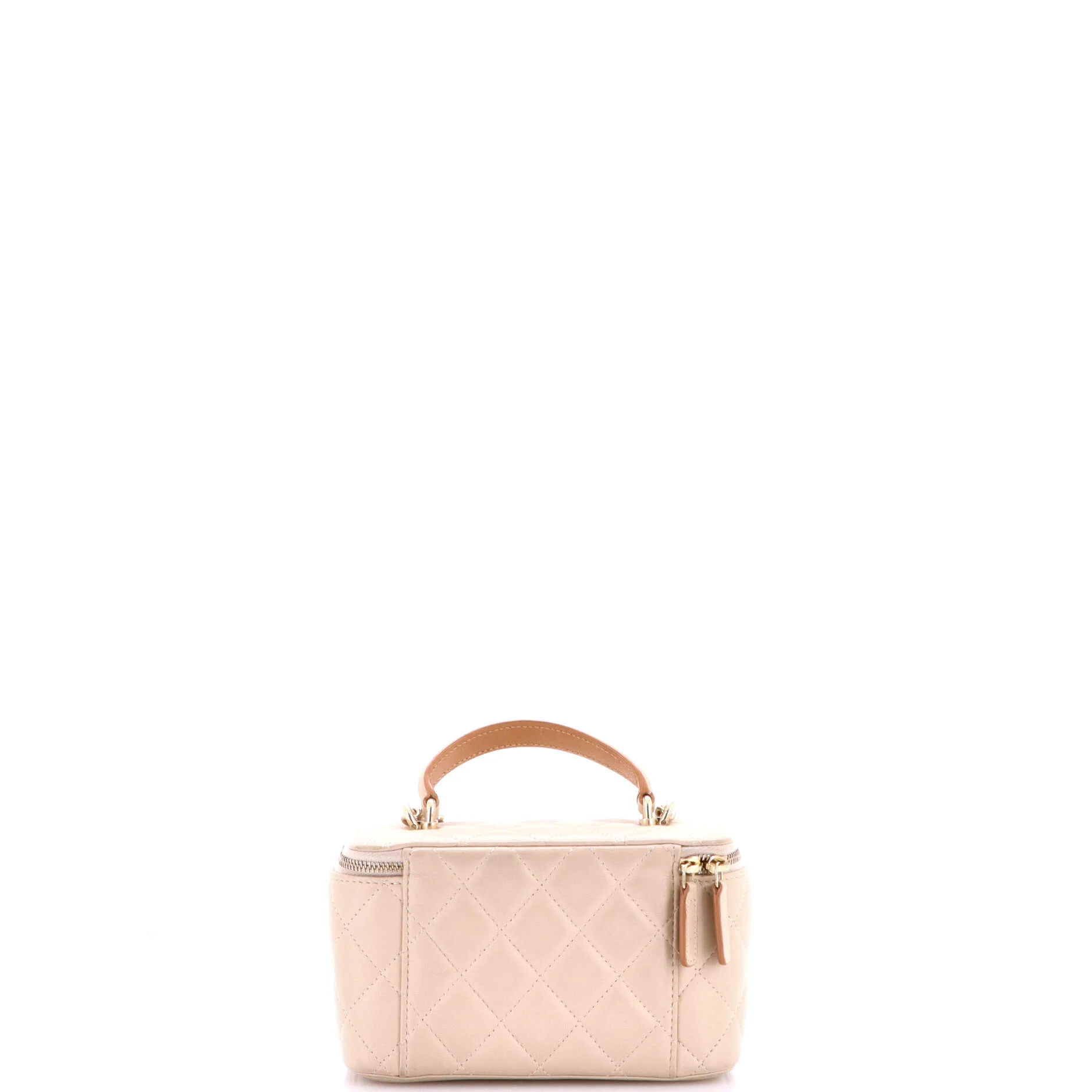 Classic Top Handle Vanity Case with Chain Quilted Lambskin Small - Image 3