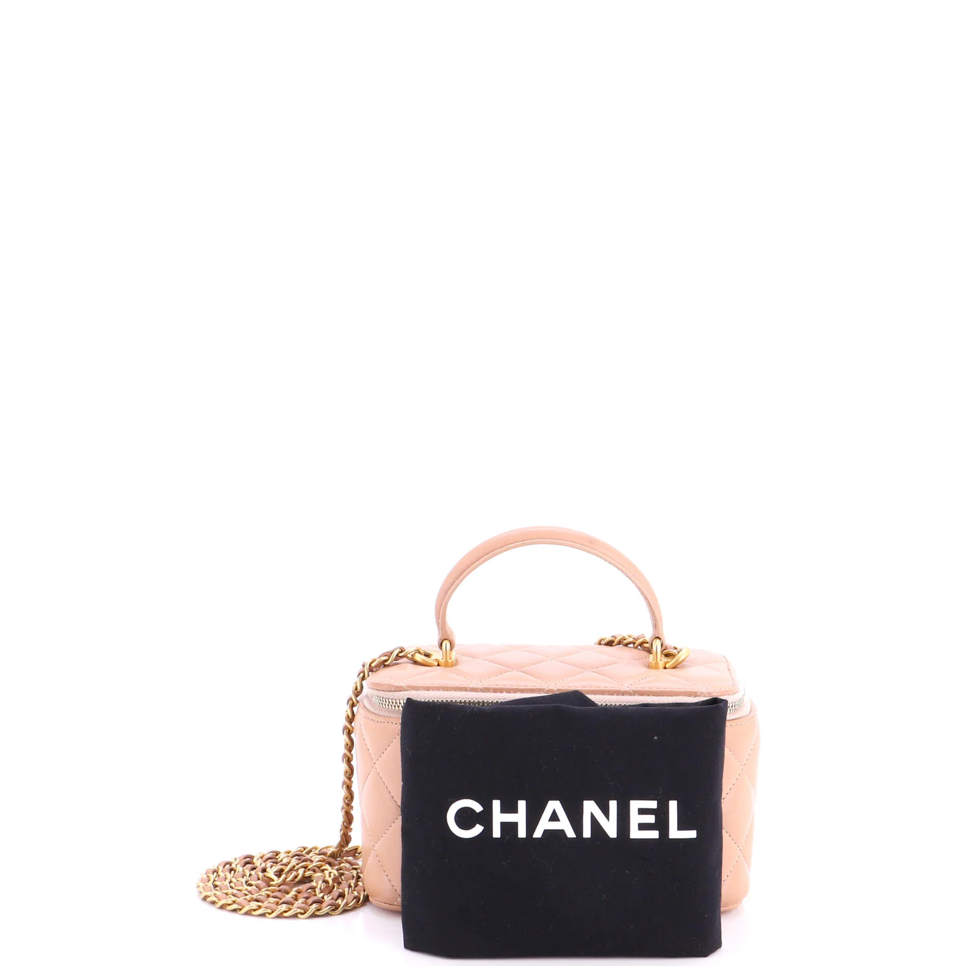 Classic Top Handle Vanity Case with Chain Quilted Lambskin Small - Image 2