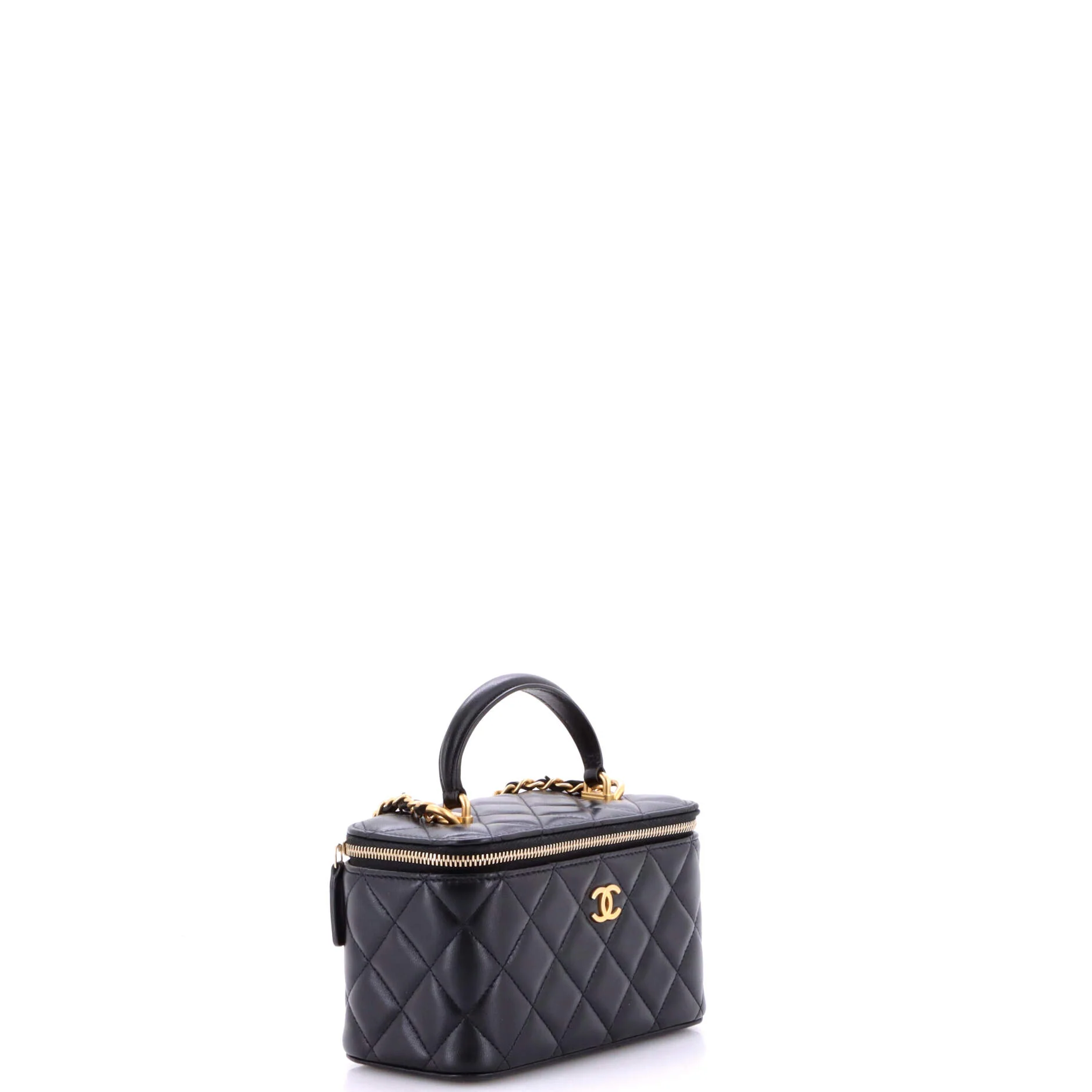 Classic Top Handle Vanity Case with Chain Quilted Lambskin Small - Image 3