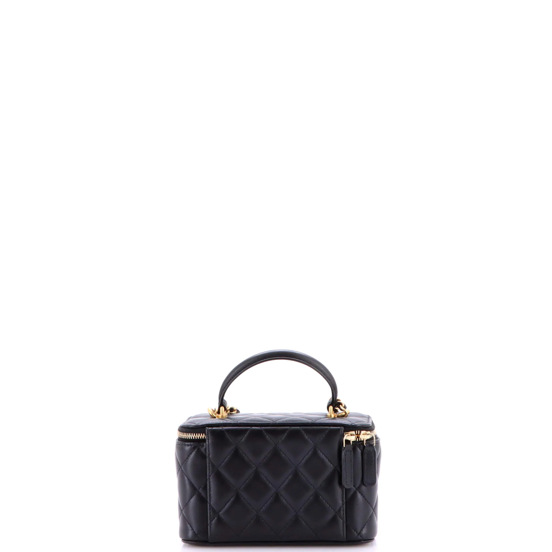 Classic Top Handle Vanity Case with Chain Quilted Lambskin Small - Image 4