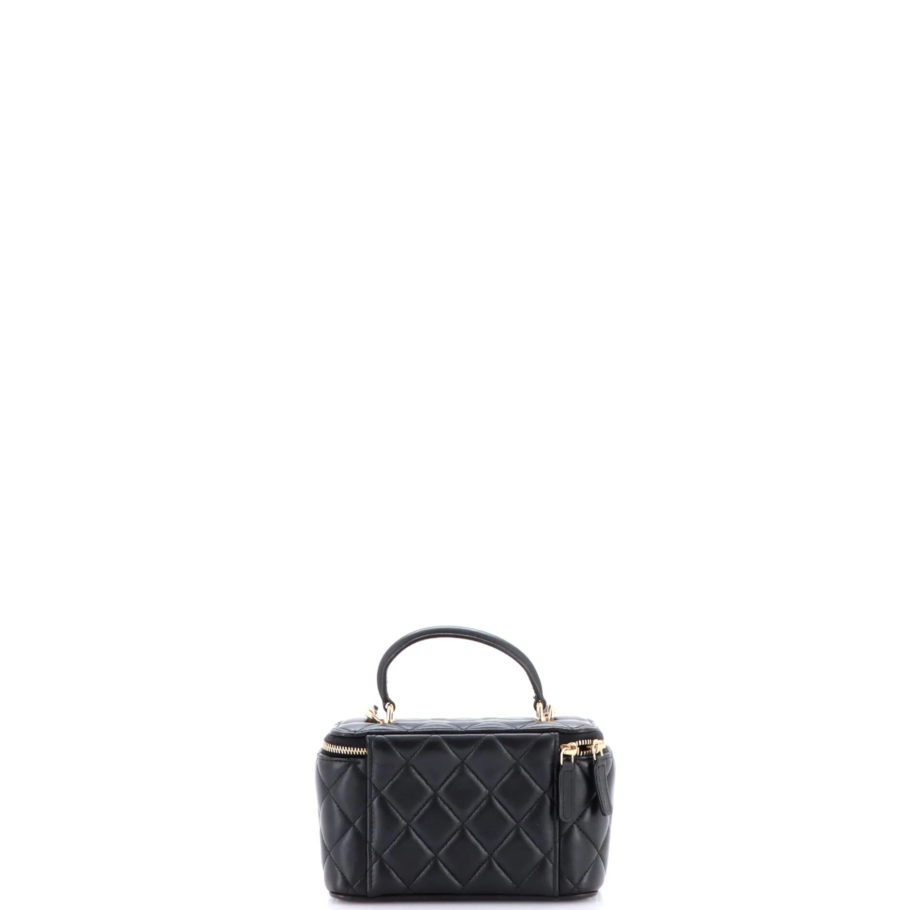 Classic Top Handle Vanity Case with Chain Quilted Lambskin Small - Image 3