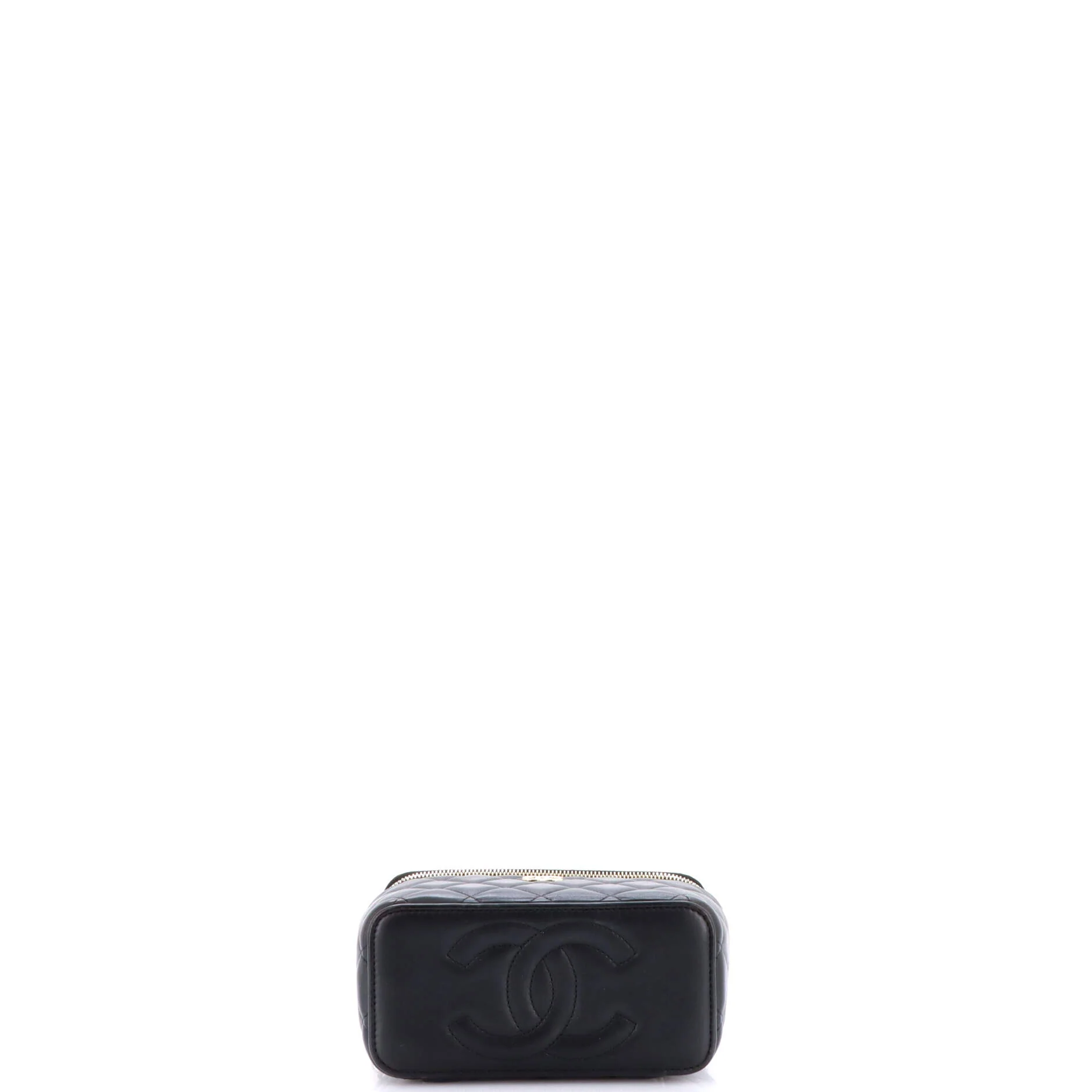 Classic Top Handle Vanity Case with Chain Quilted Lambskin Small - Image 4