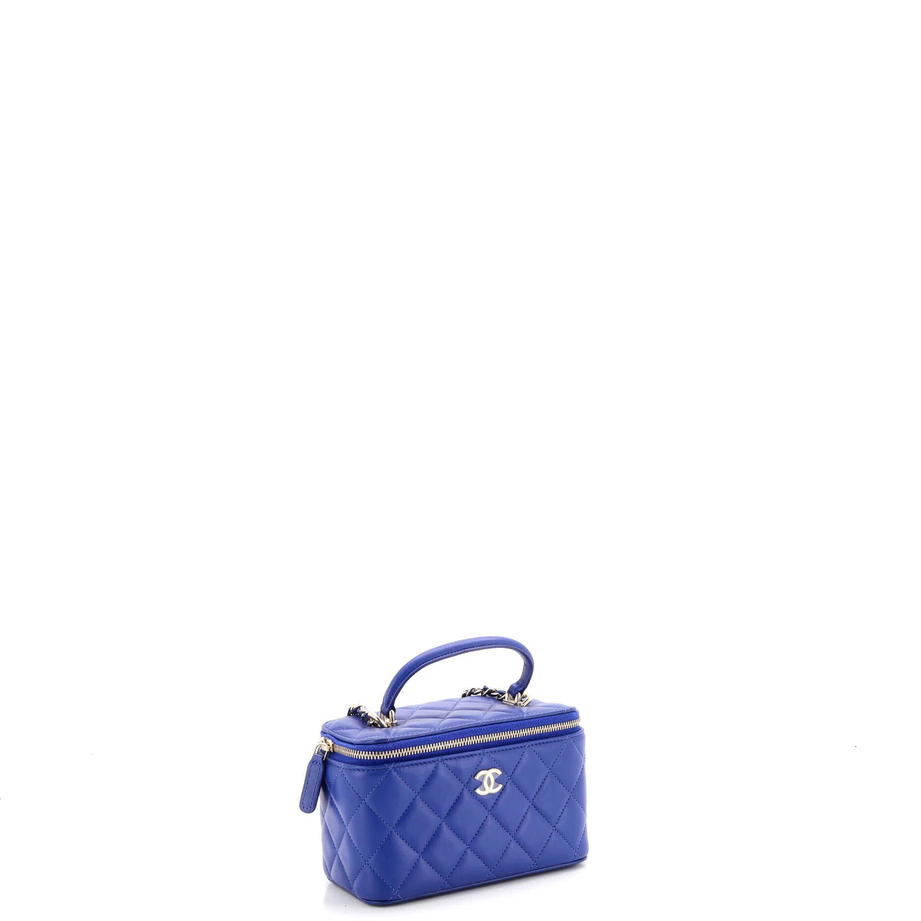 Classic Top Handle Vanity Case with Chain Quilted Lambskin Small - Image 2