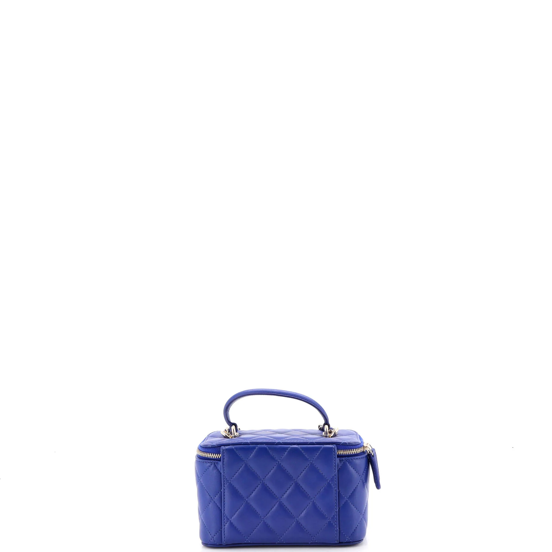 Classic Top Handle Vanity Case with Chain Quilted Lambskin Small - Image 3
