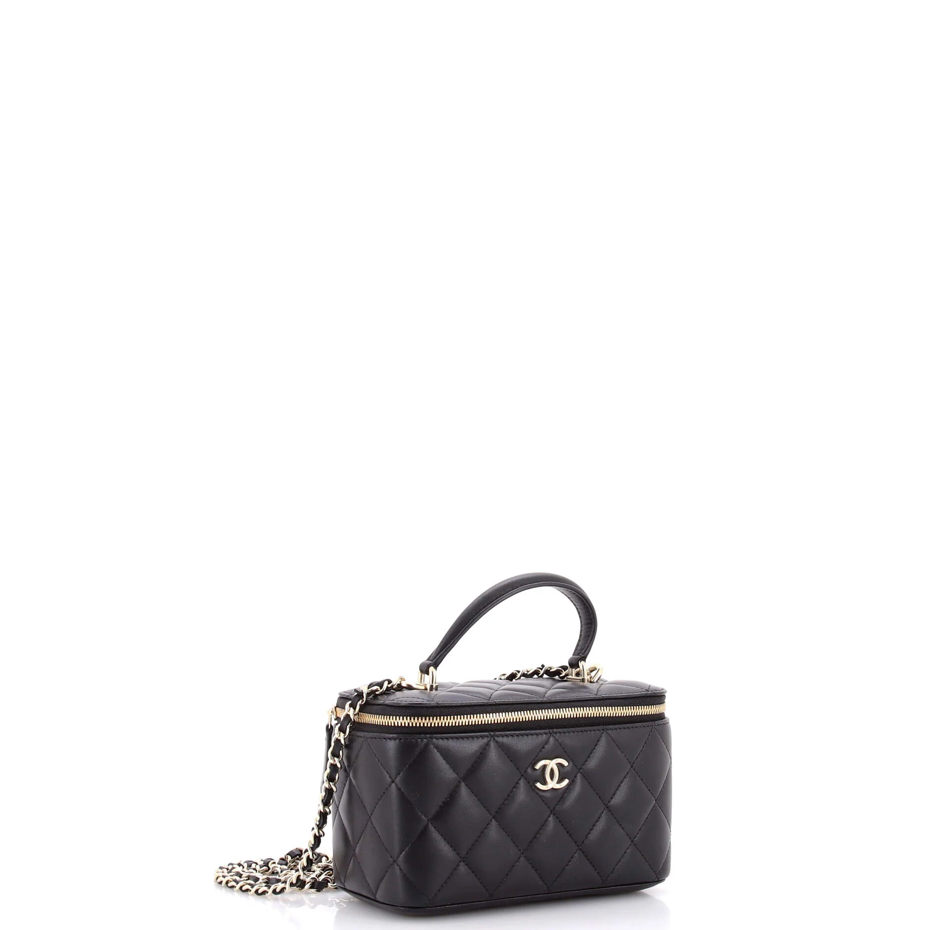 Classic Top Handle Vanity Case with Chain Quilted Lambskin Small - Image 2