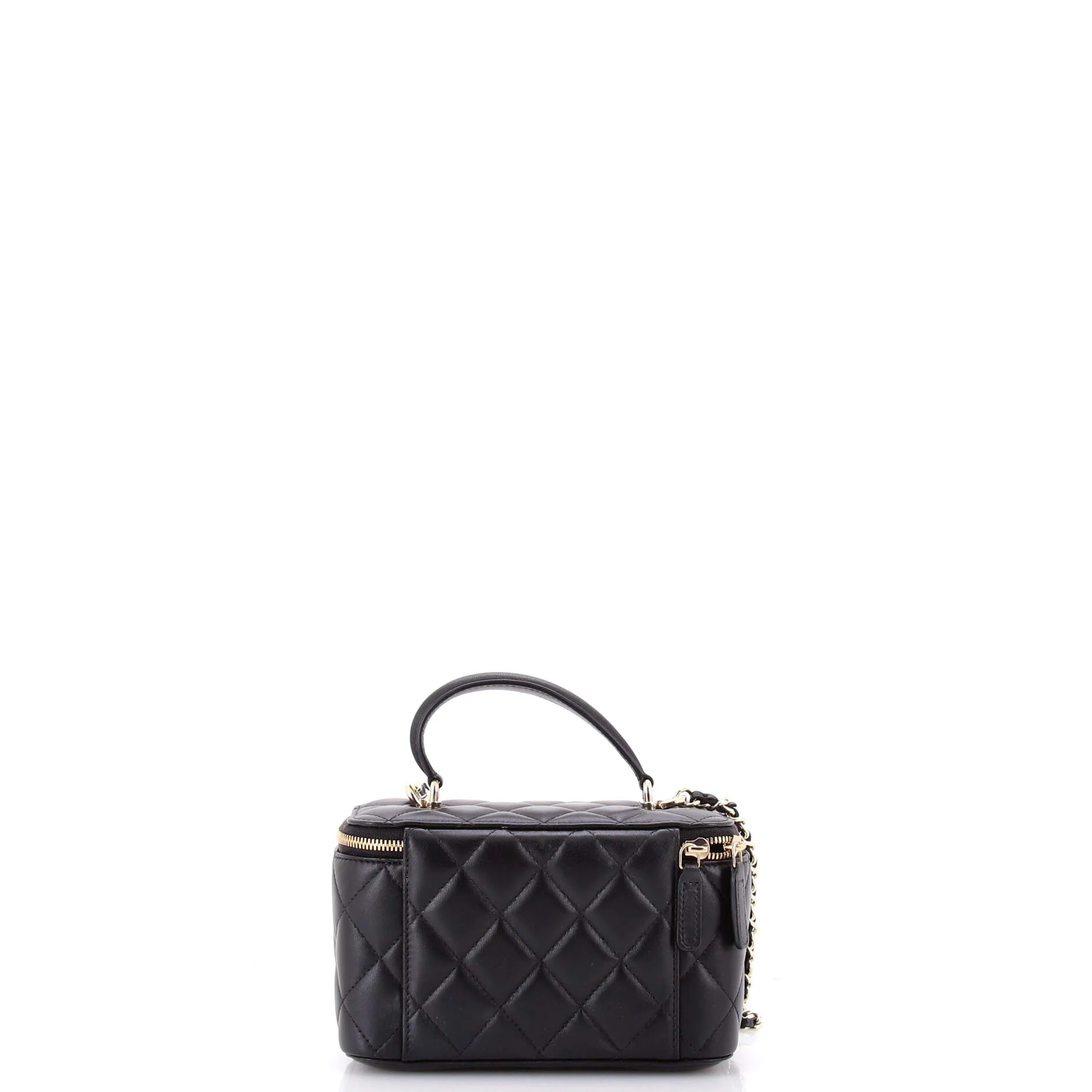 Classic Top Handle Vanity Case with Chain Quilted Lambskin Small - Image 3