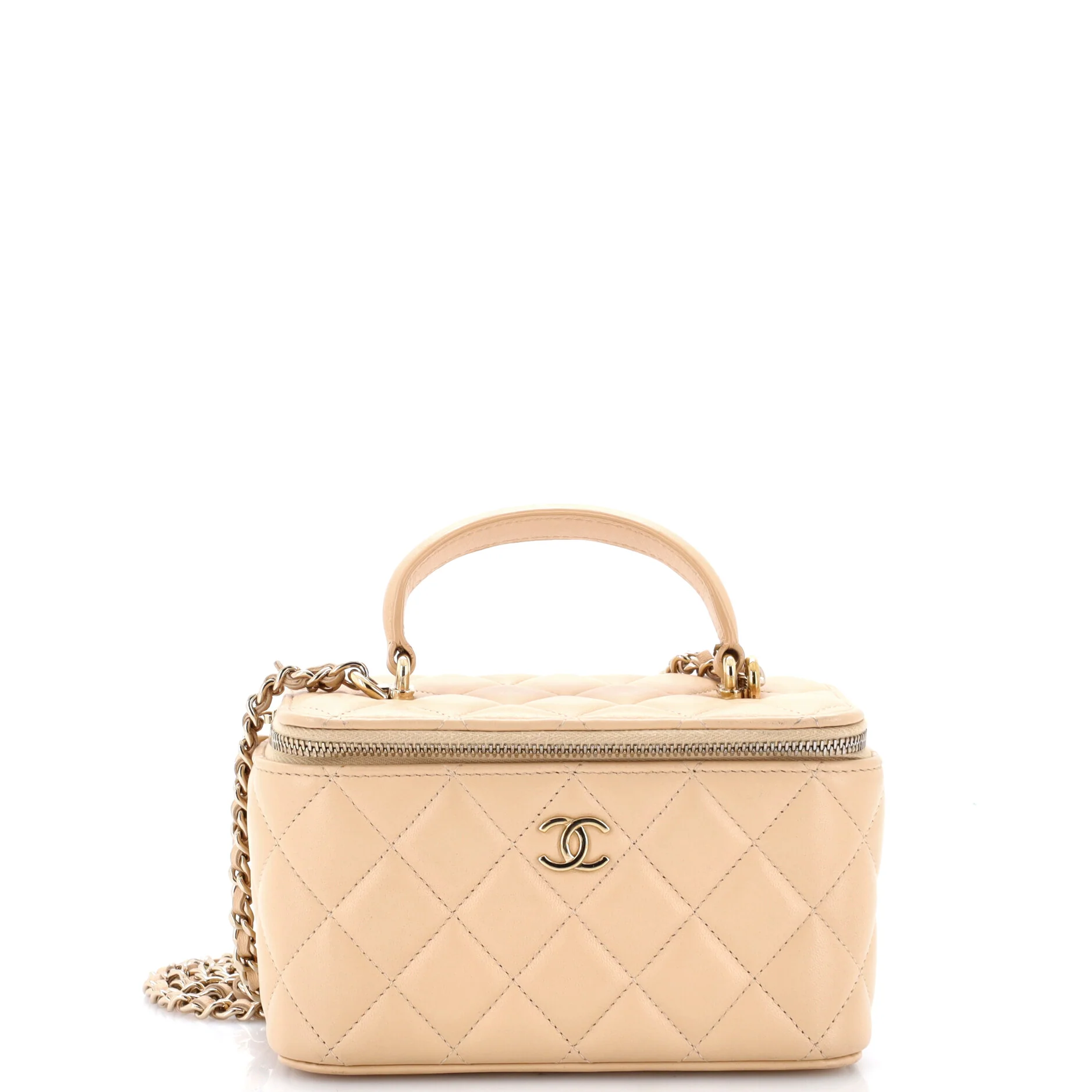Classic Top Handle Vanity Case with Chain Quilted Lambskin Small